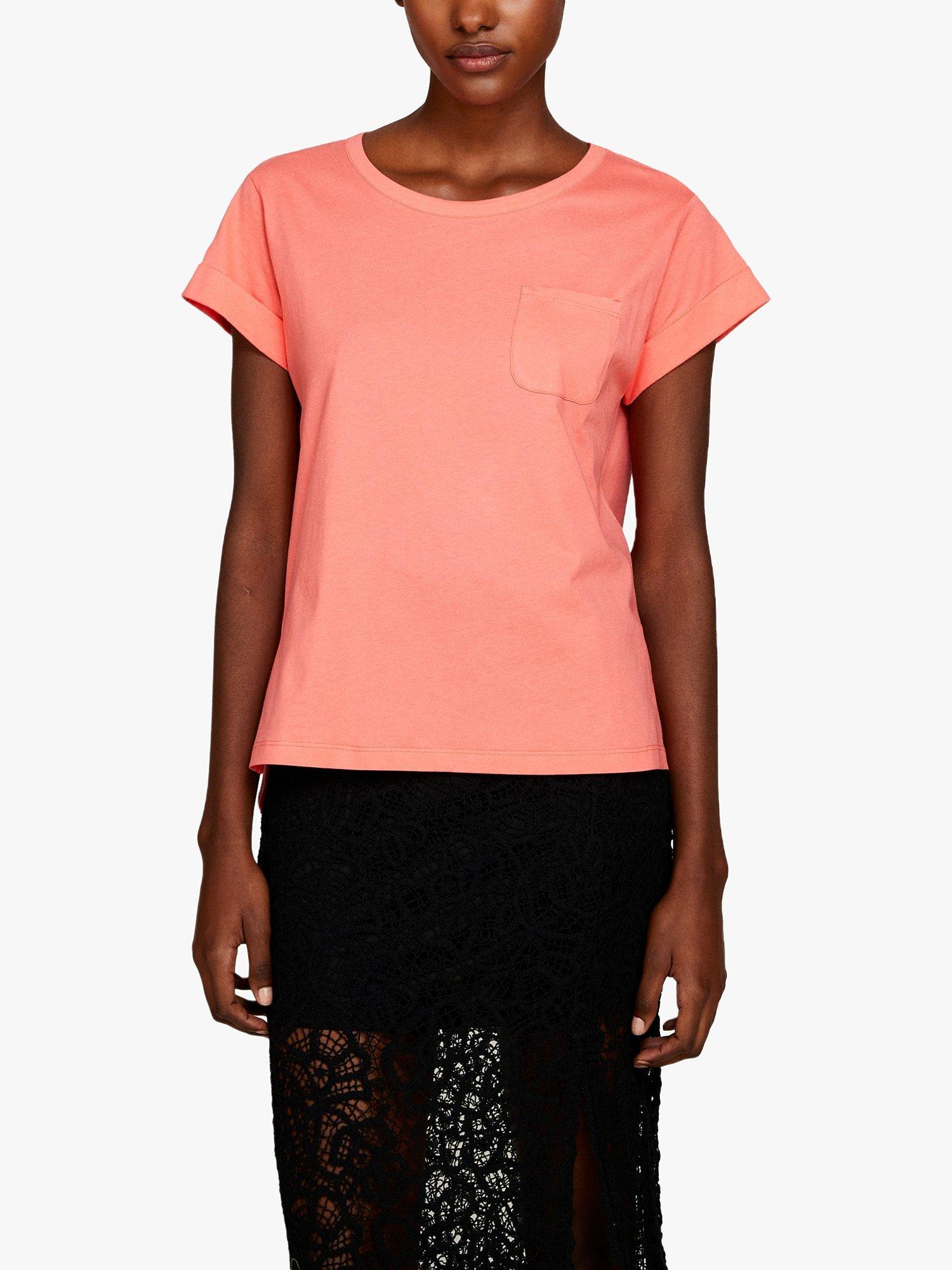 SISLEY Cotton Chest Pocket T-Shirt, Coral