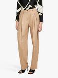 SISLEY Pleat Detail Linen Blend Trousers, Camel