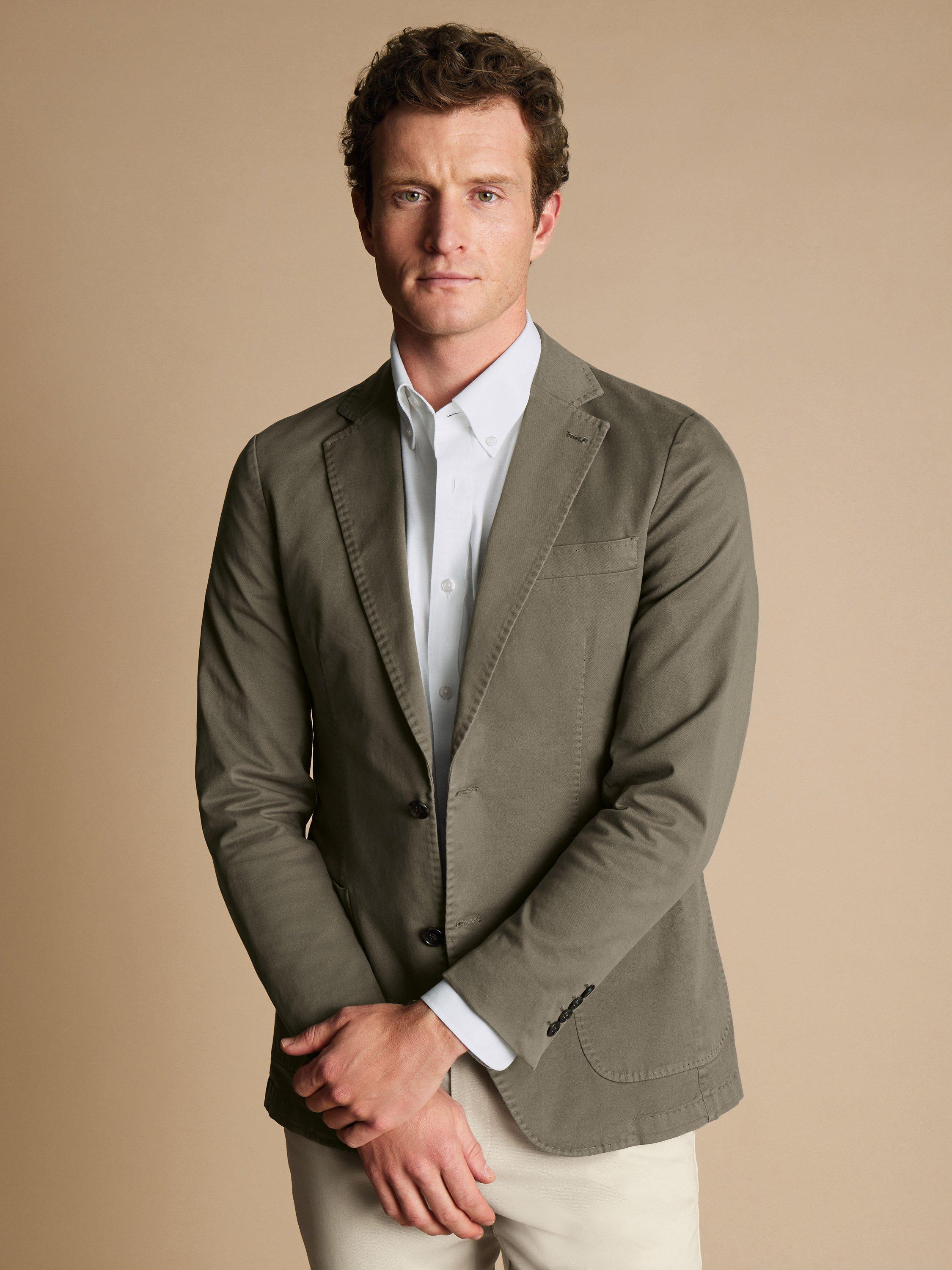 Product image 2 of 5, which shows Charles Tyrwhitt Stretch Cotton Slim Fit Suit Jacket, Olive, 42S