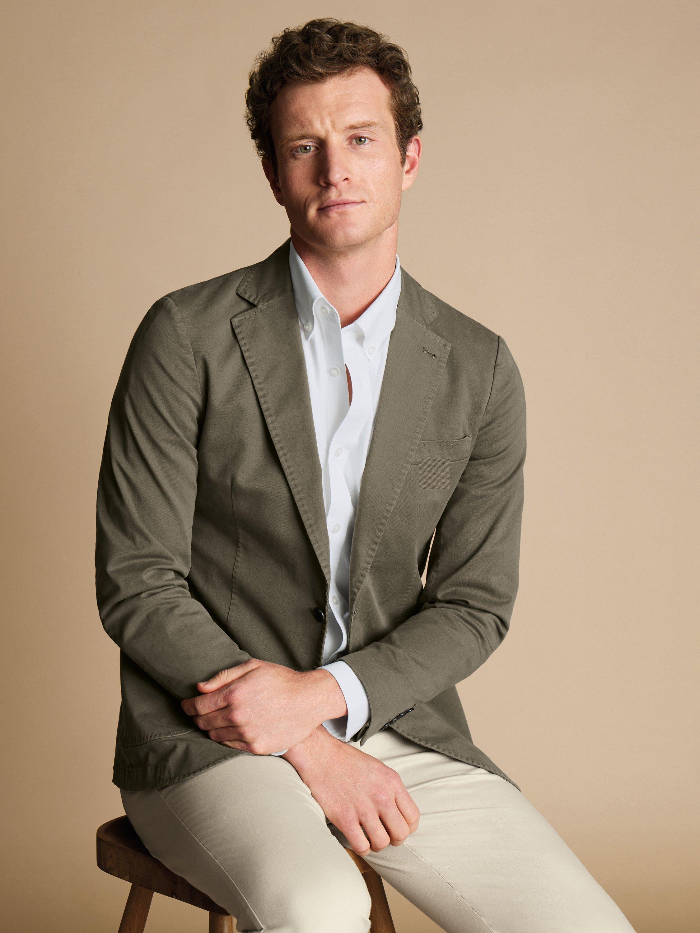 Product image 5 of 5, which shows Charles Tyrwhitt Stretch Cotton Slim Fit Suit Jacket, Olive, 42S