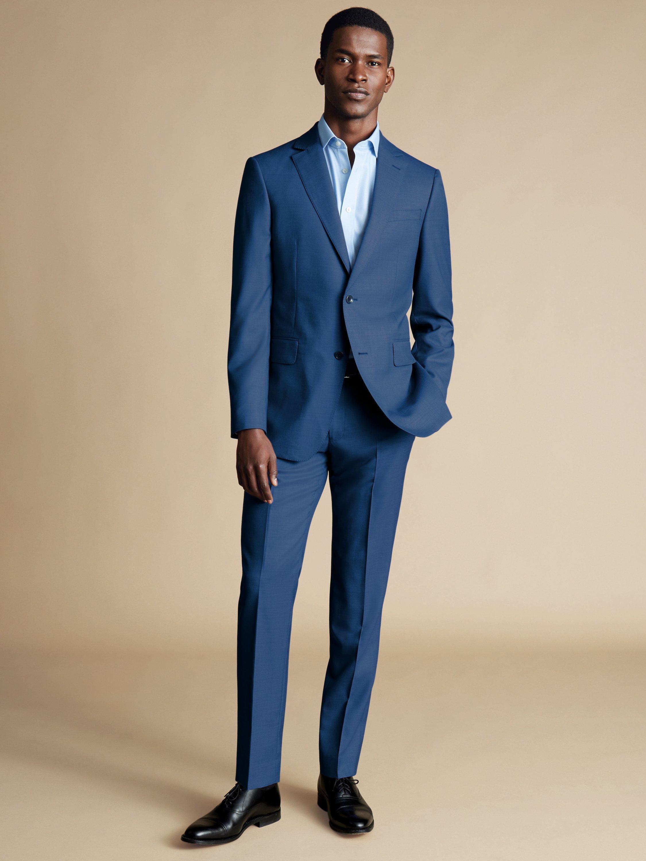 Product image 1 of 4, which shows Charles Tyrwhitt Slim Fit Sharkskin Weave Suit Jacket, Indigo Blue, 38R