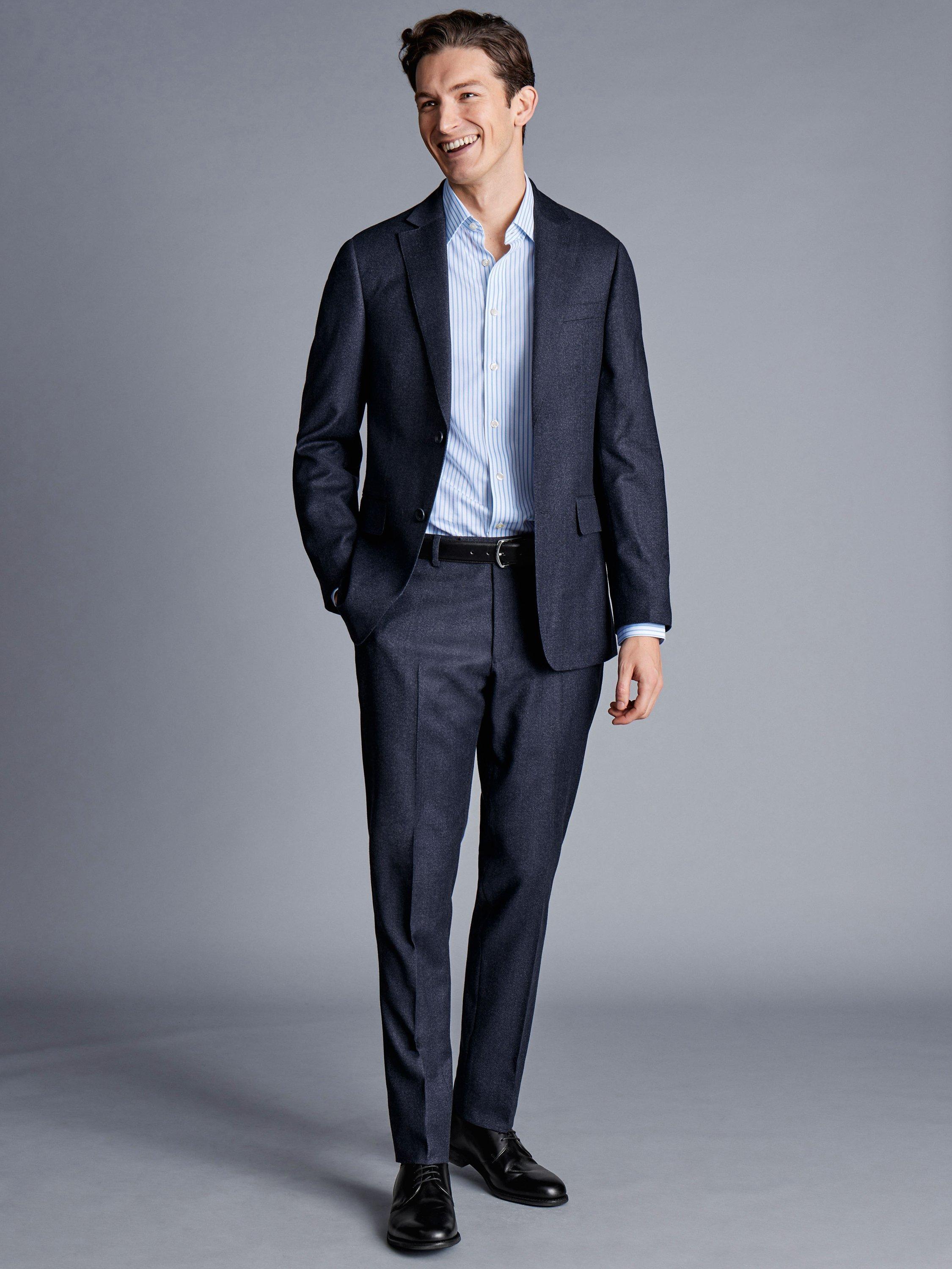 Charles Tyrwhitt Merino Wool Slim Fit Suit Trousers Denim Blue