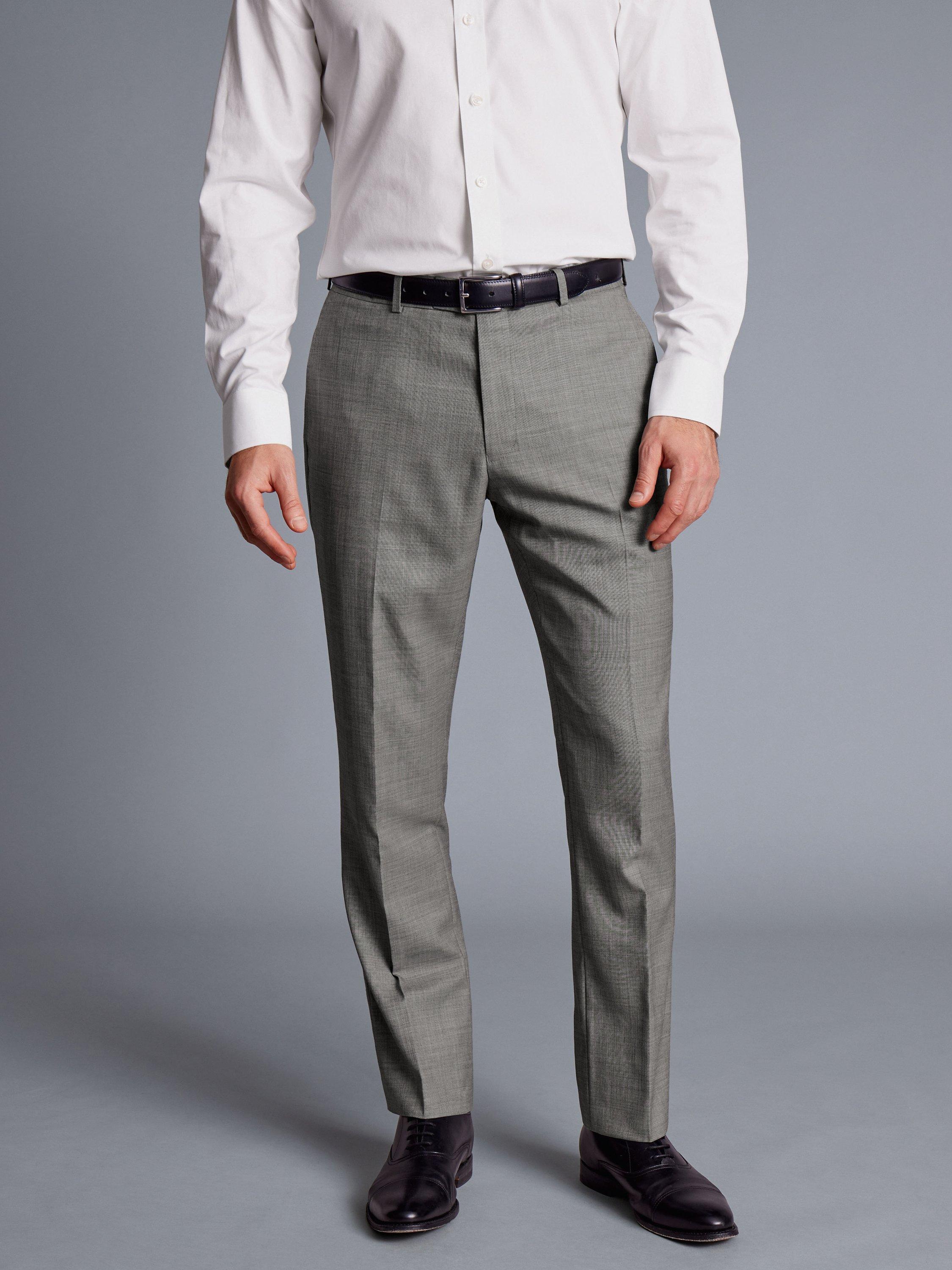 Product image 1 of 2, which shows Charles Tyrwhitt Slim Fit Sharkskin Suit Trousers, Light Grey, 34R