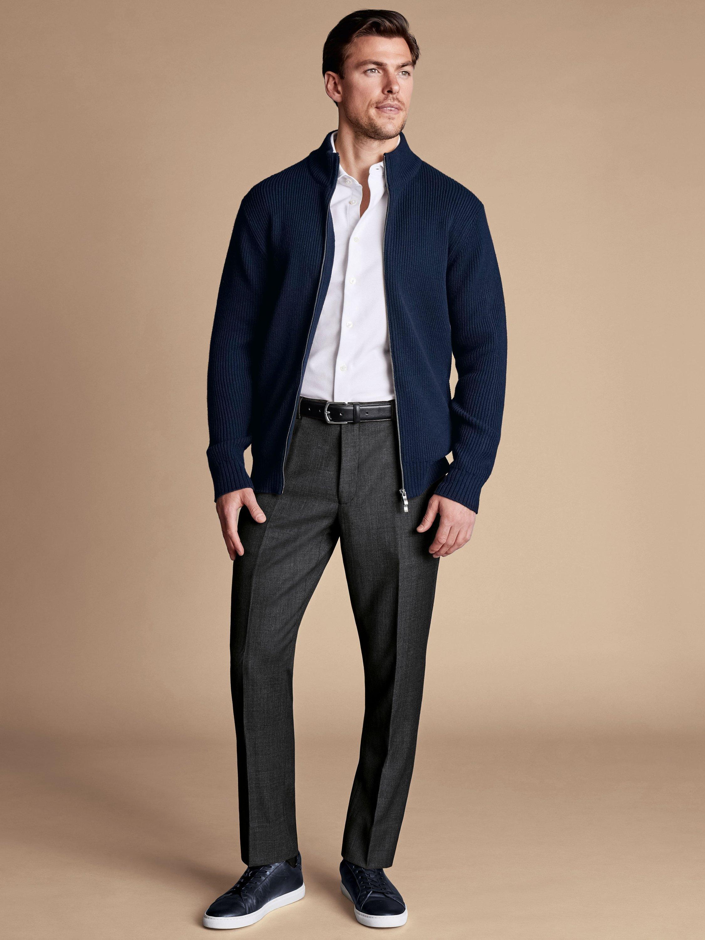 Product image 1 of 3, which shows Charles Tyrwhitt Slim Fit Birdseye Suit Trousers, Grey, 40R