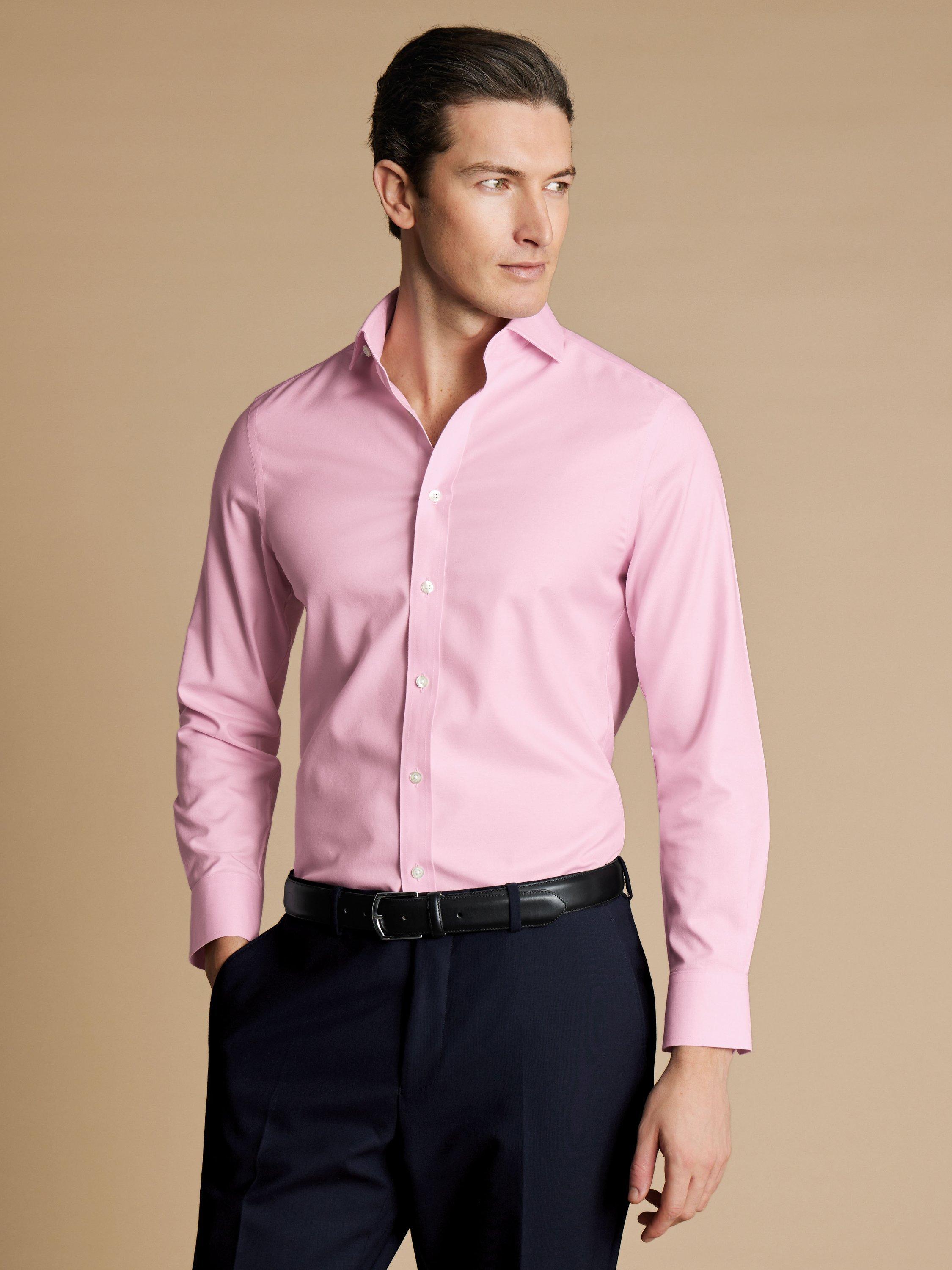 Product image 1 of 5, which shows Charles Tyrwhitt Cutaway Collar Non-Iron Twill Shirt, Pink, 15.5/R