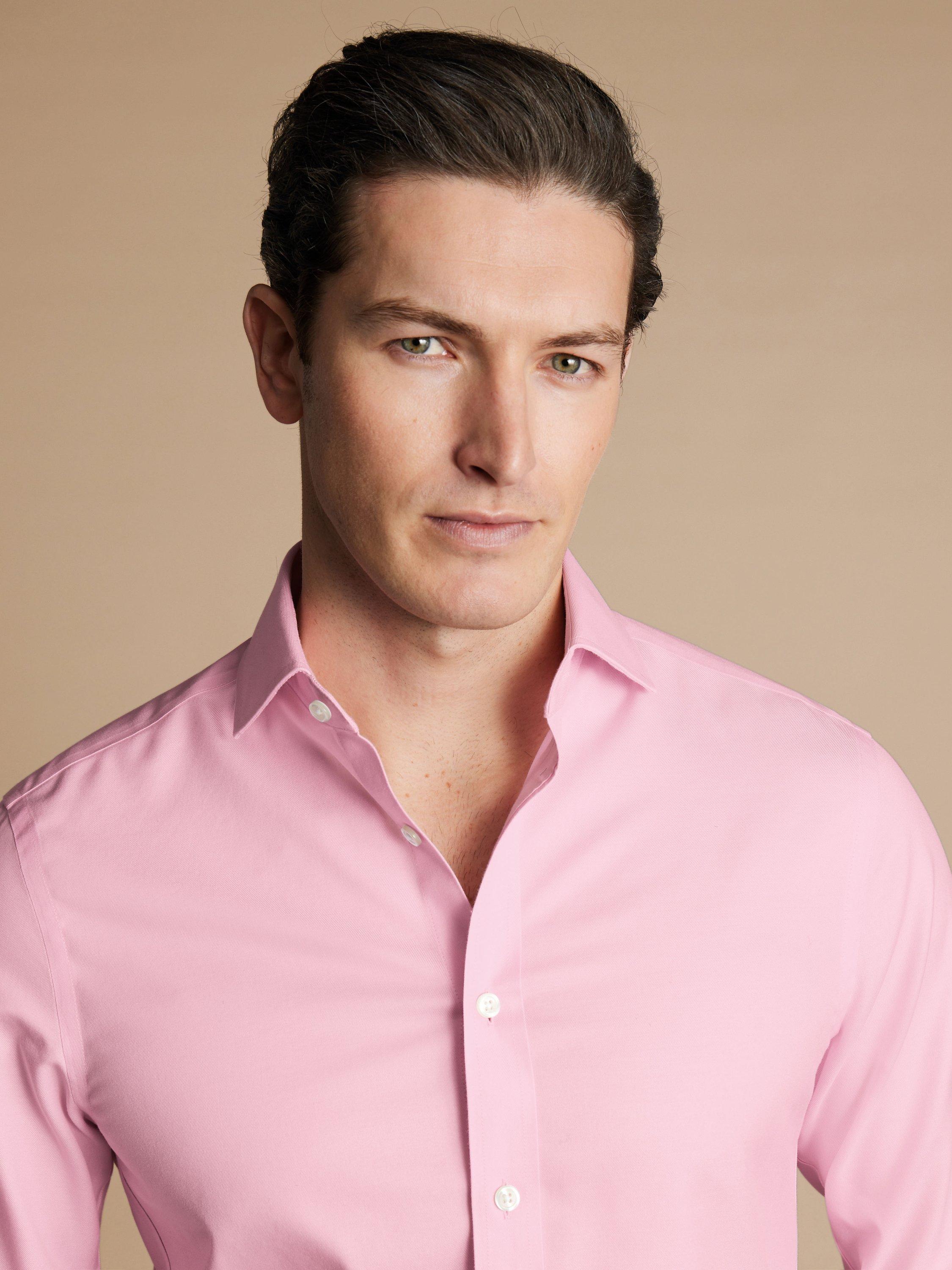Product image 2 of 5, which shows Charles Tyrwhitt Cutaway Collar Non-Iron Twill Shirt, Pink, 15.5/R