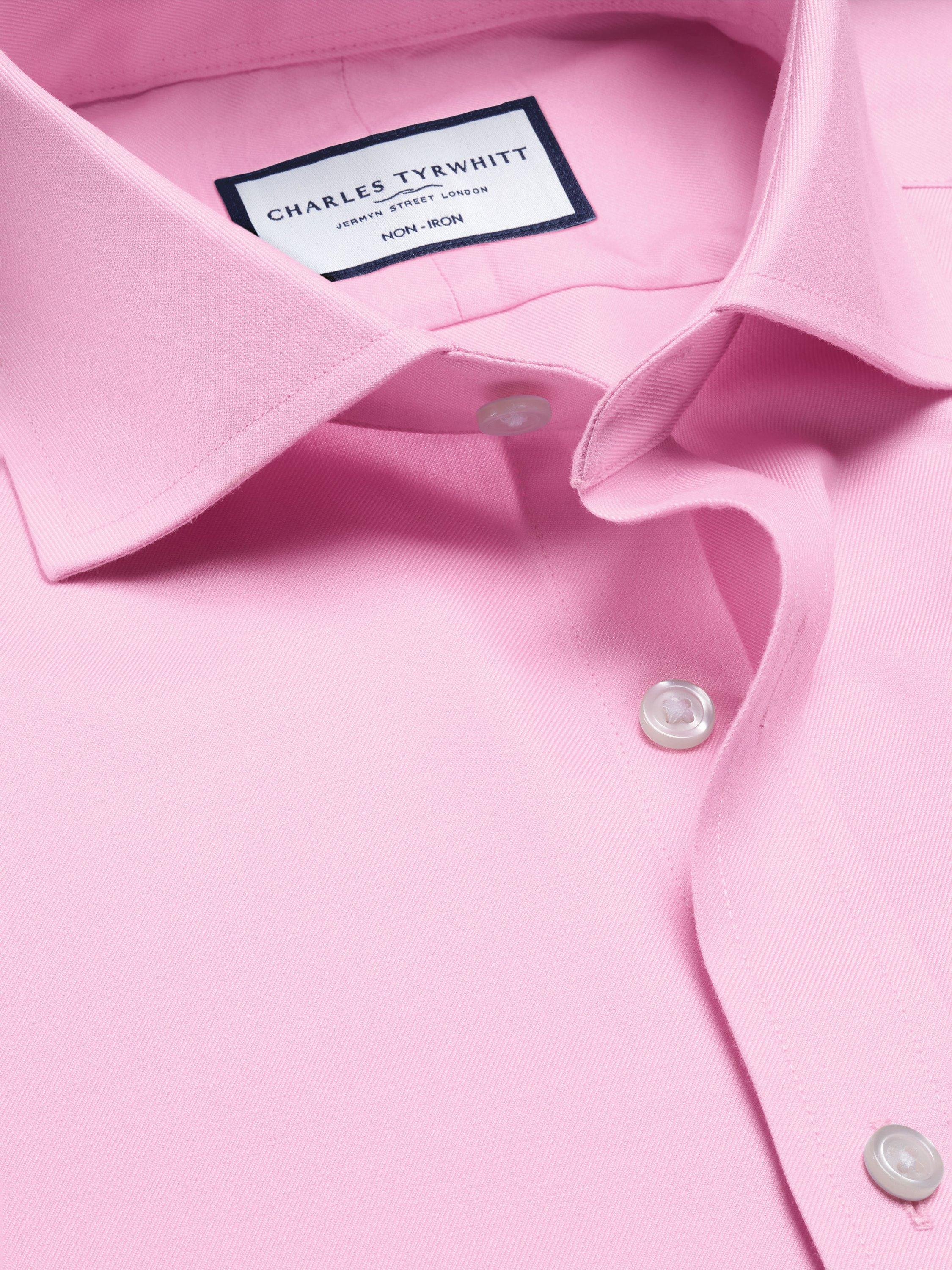Product image 3 of 5, which shows Charles Tyrwhitt Cutaway Collar Non-Iron Twill Shirt, Pink, 15.5/R