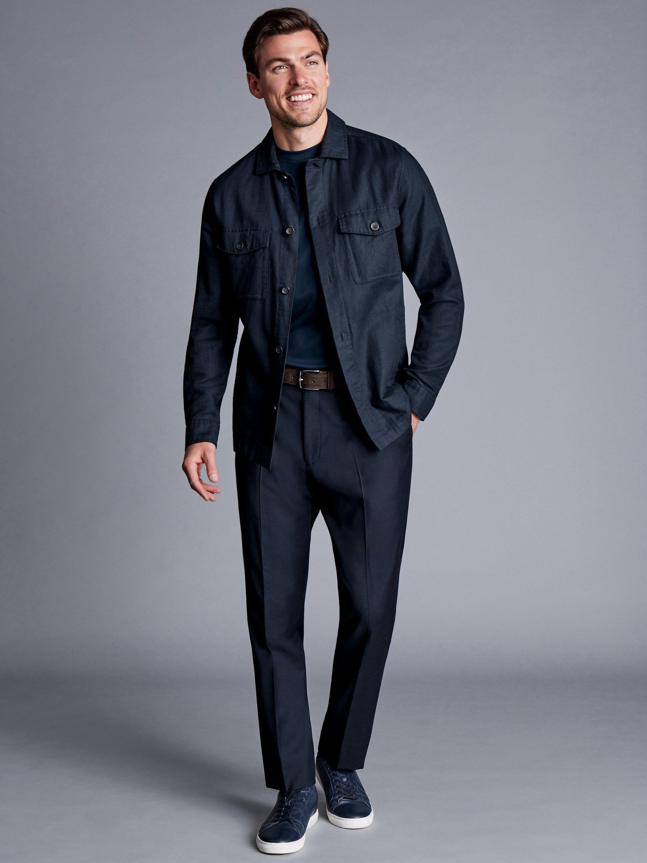 Product image 1 of 4, which shows Navy slim str tw trs BLNV