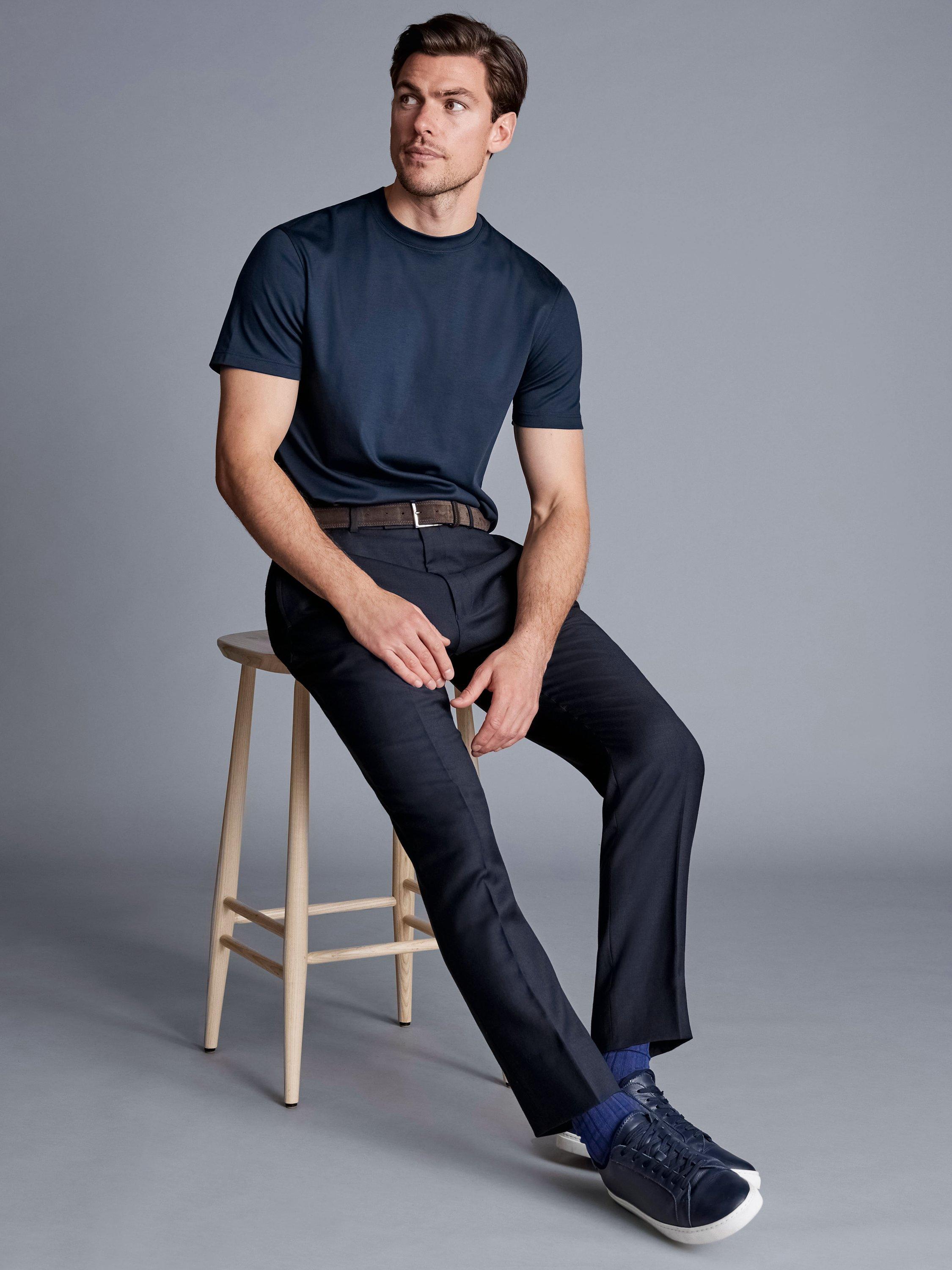 Product image 2 of 4, which shows Navy slim str tw trs BLNV