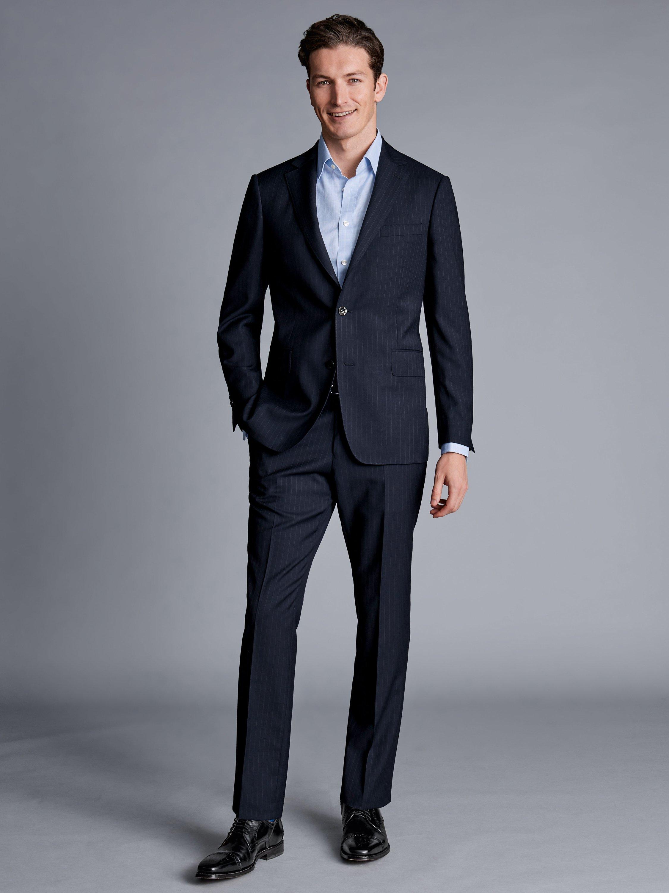 Product image 1 of 3, which shows Charles Tyrwhitt Slim Fit Birdseye Weave Suit Trousers, Navy, 40R