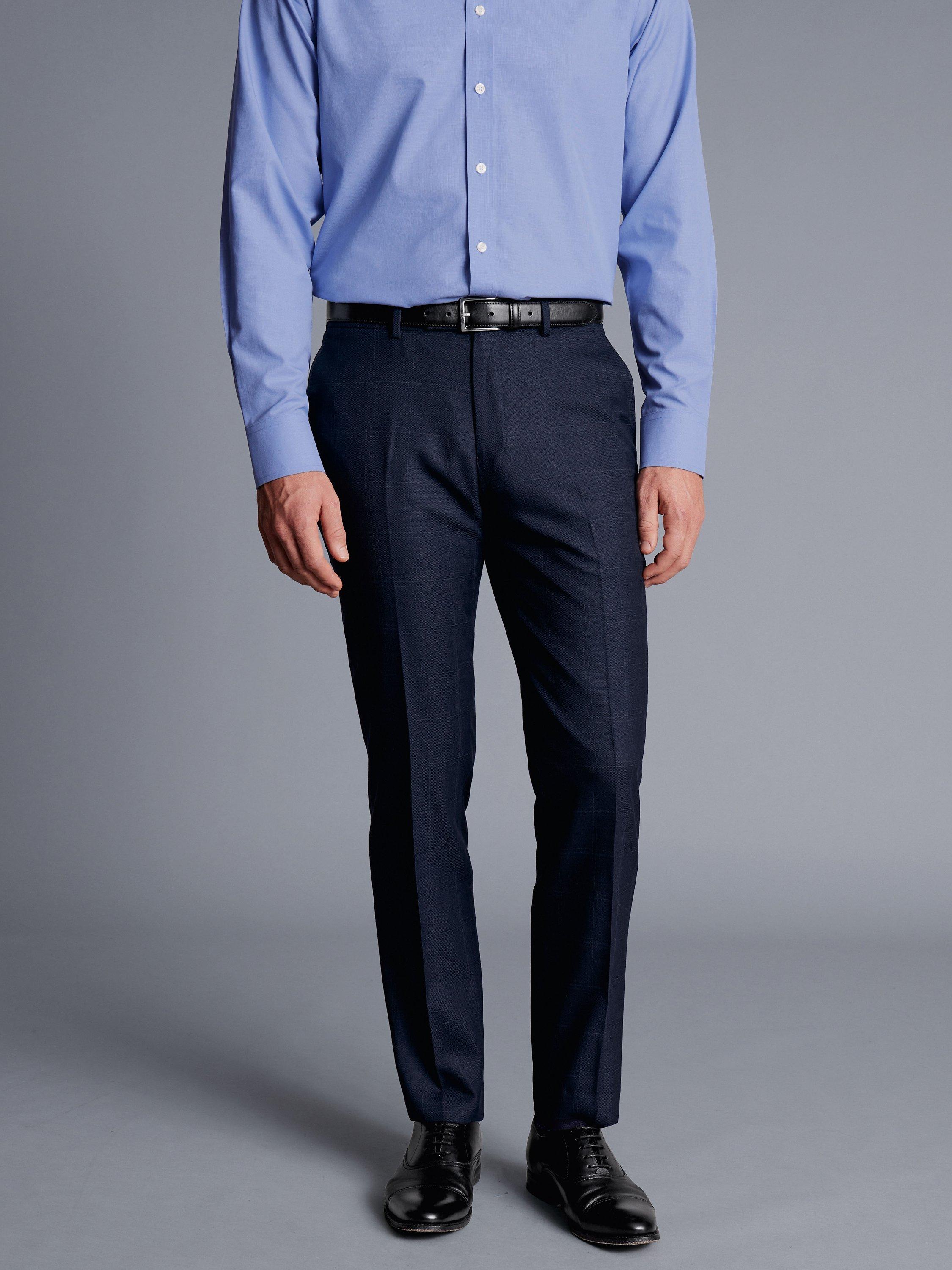 Product image 1 of 2, which shows Charles Tyrwhitt Slim Fit Check Suit Trousers, Navy, 36S