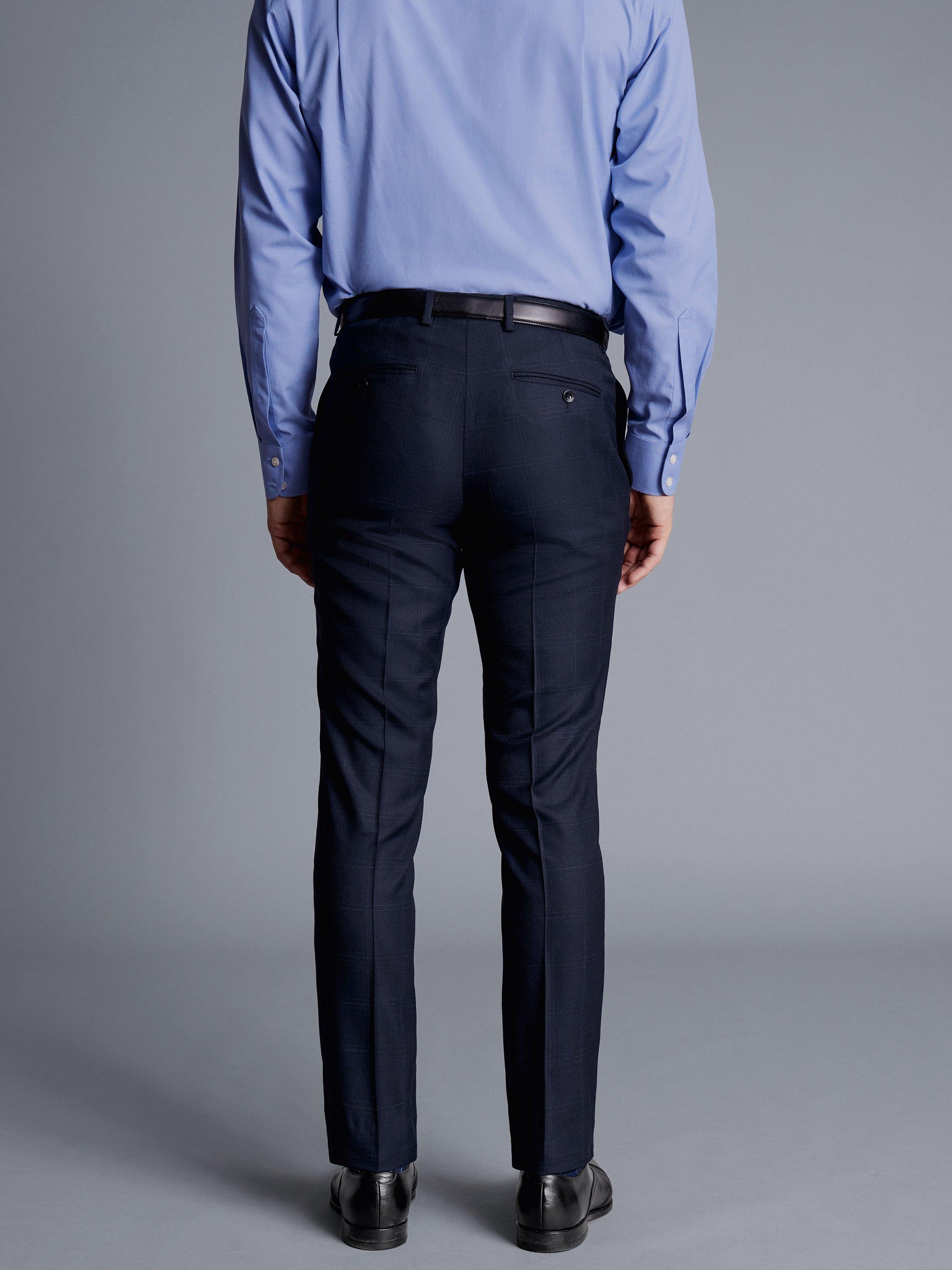 Product image 2 of 2, which shows Charles Tyrwhitt Slim Fit Check Suit Trousers, Navy, 36S