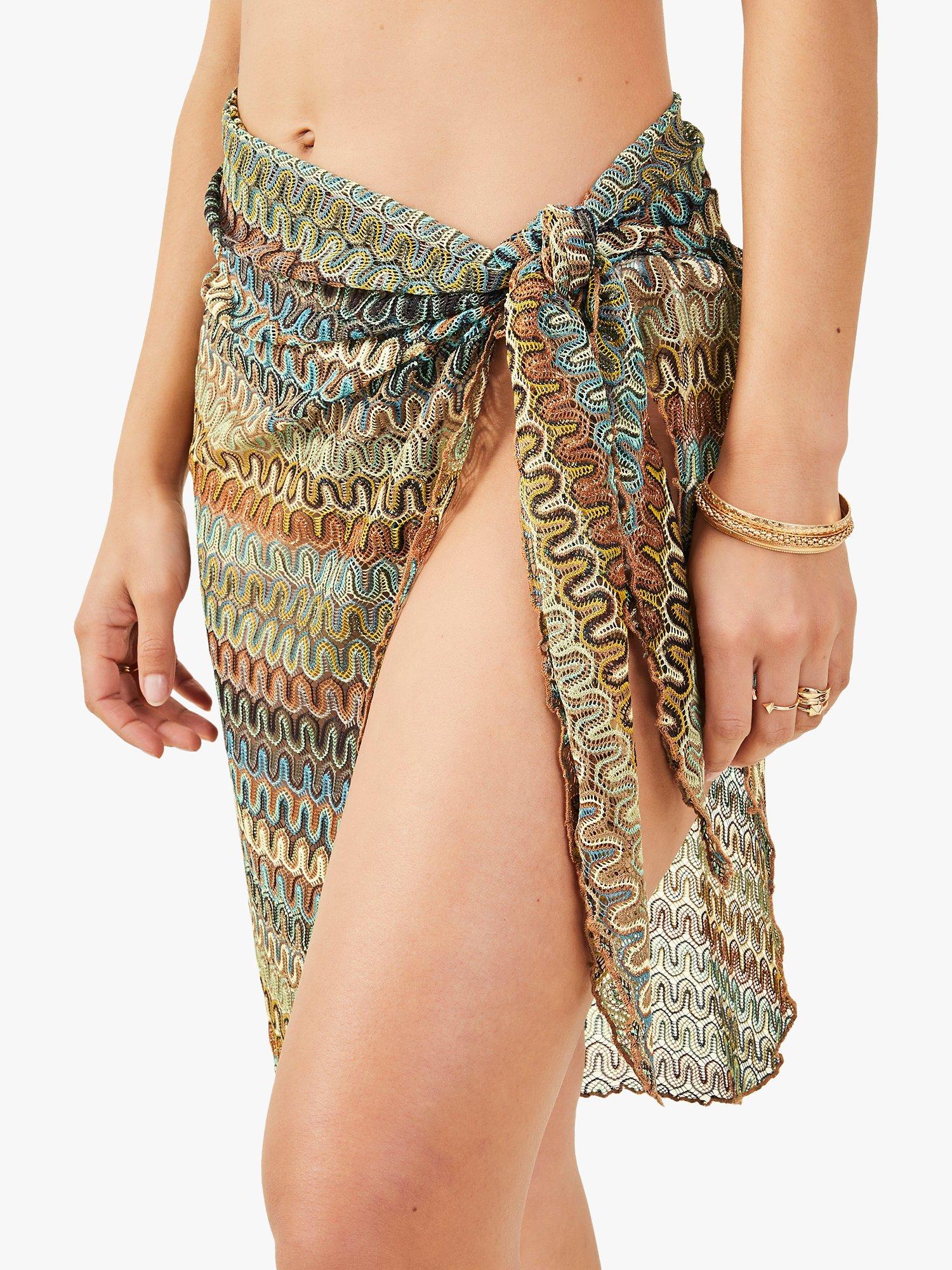 Product image 1 of 4, which shows Accessorize Abstract Print Crochet Sarong, Multi, S