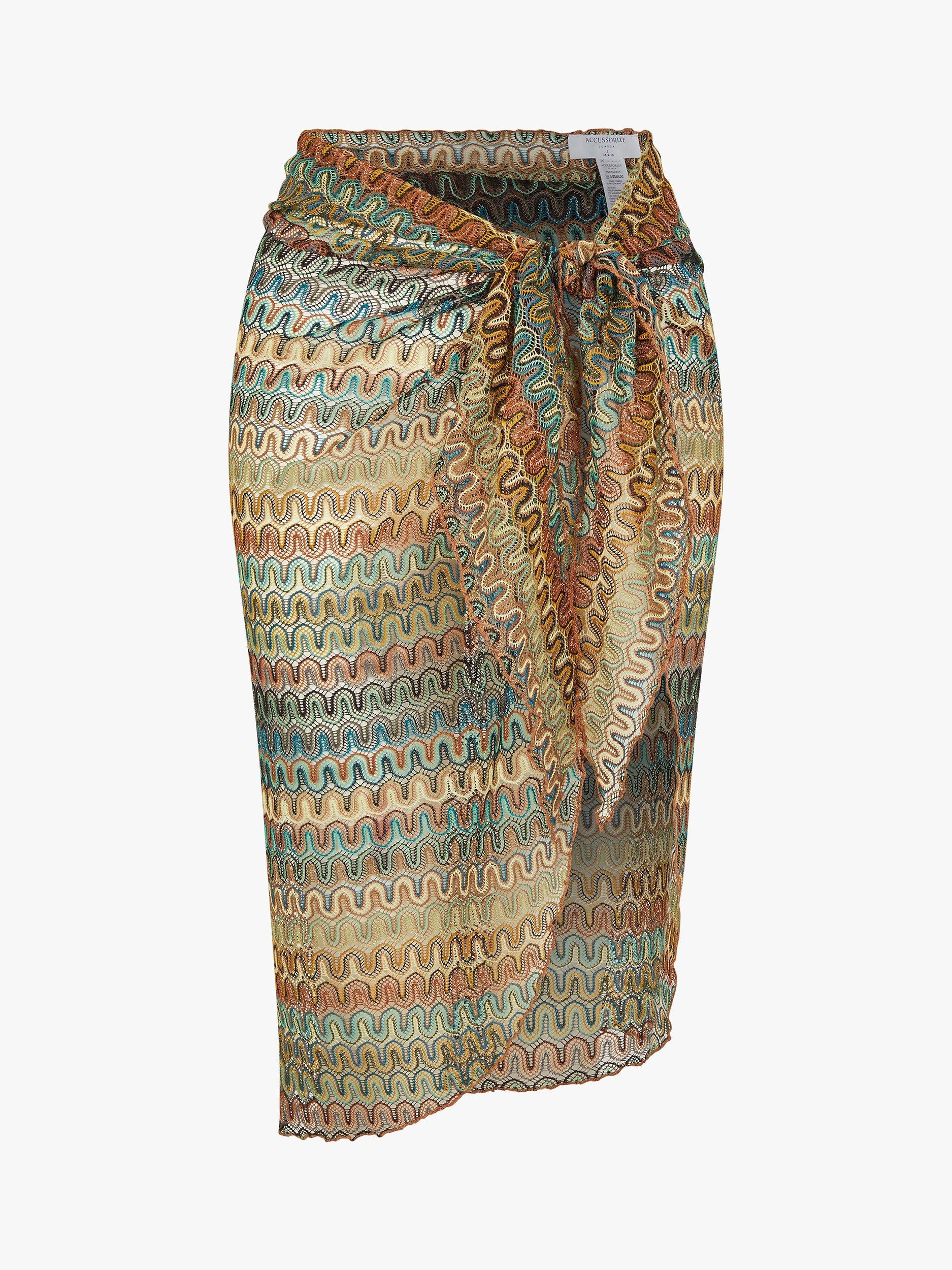Product image 4 of 4, which shows Accessorize Abstract Print Crochet Sarong, Multi, S