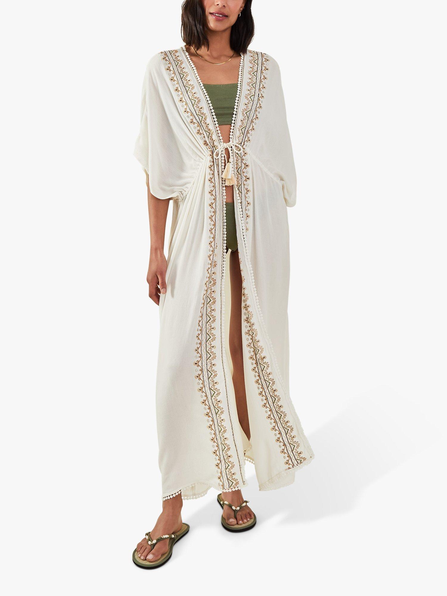 Accessorize Maxi Embroidered Kimono, Ivory