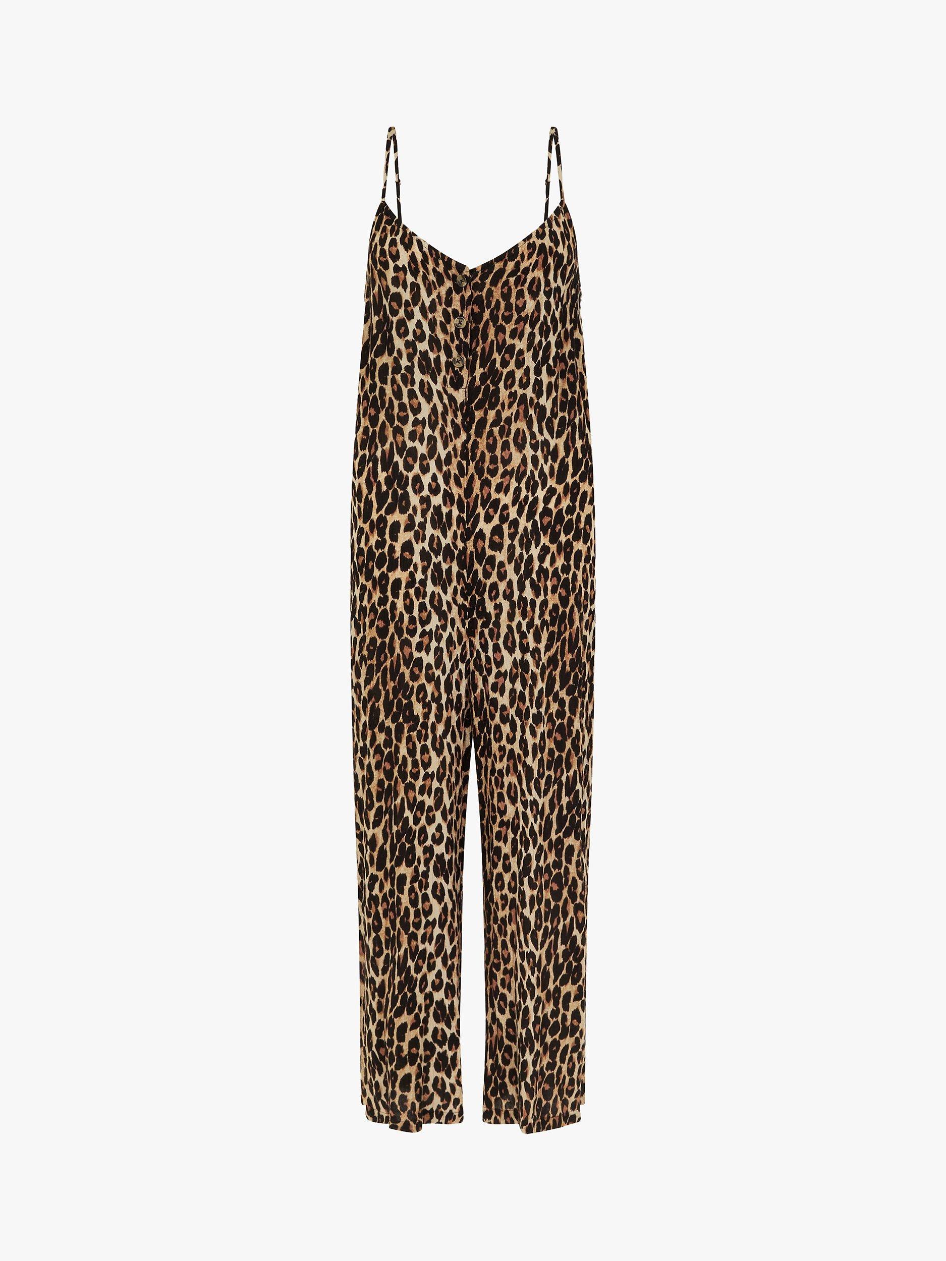 Accessorize Wide Leg Leopard Jumpsuit, Brown, 6