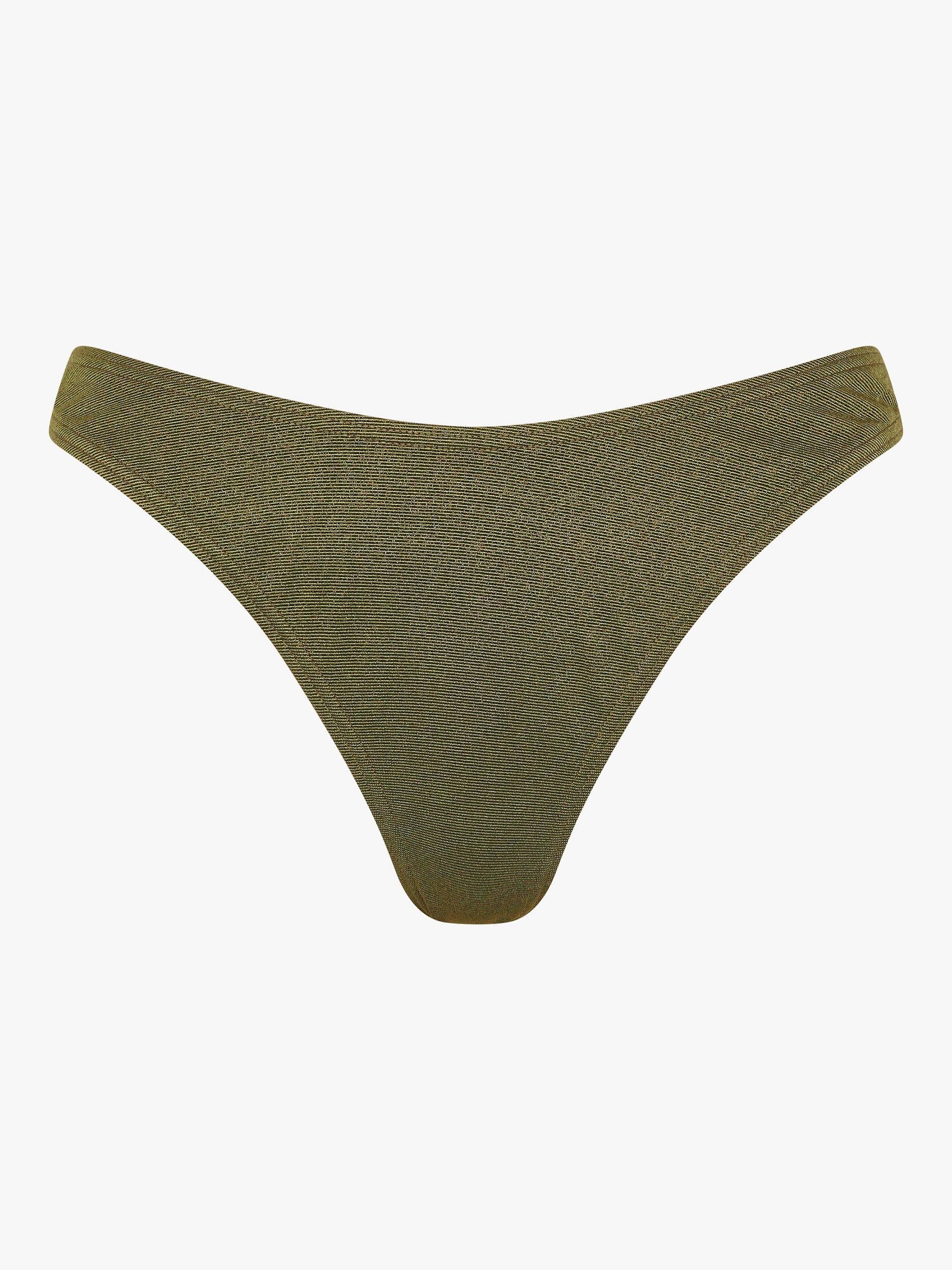 Product image 4 of 4, which shows Accessorize Shimmer Bikini Bottoms, Khaki, 6
