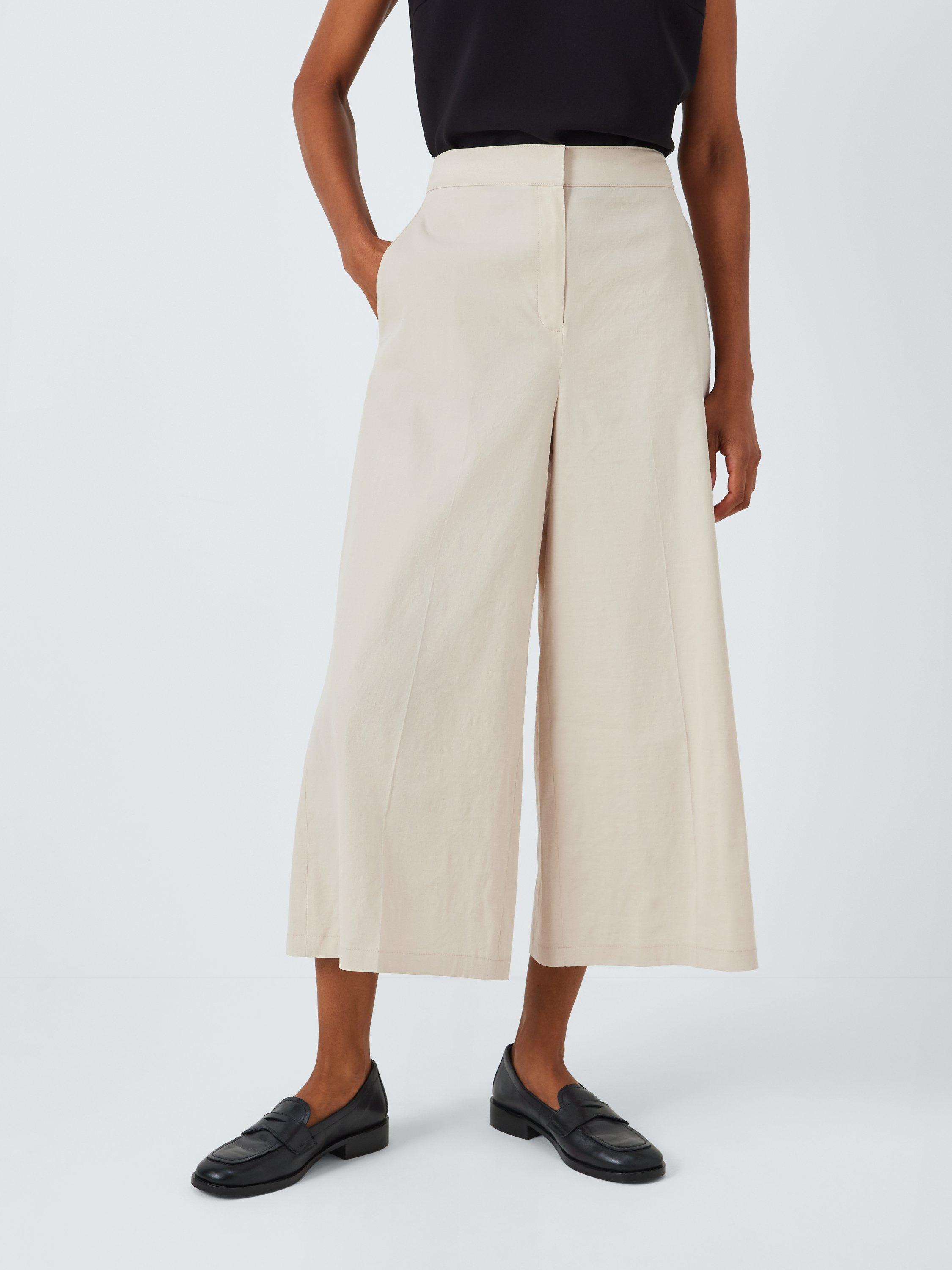 Product image 1 of 6, which shows Theory Utility Patch Cropped Wide Leg Linen Blend Trousers, Straw, 8