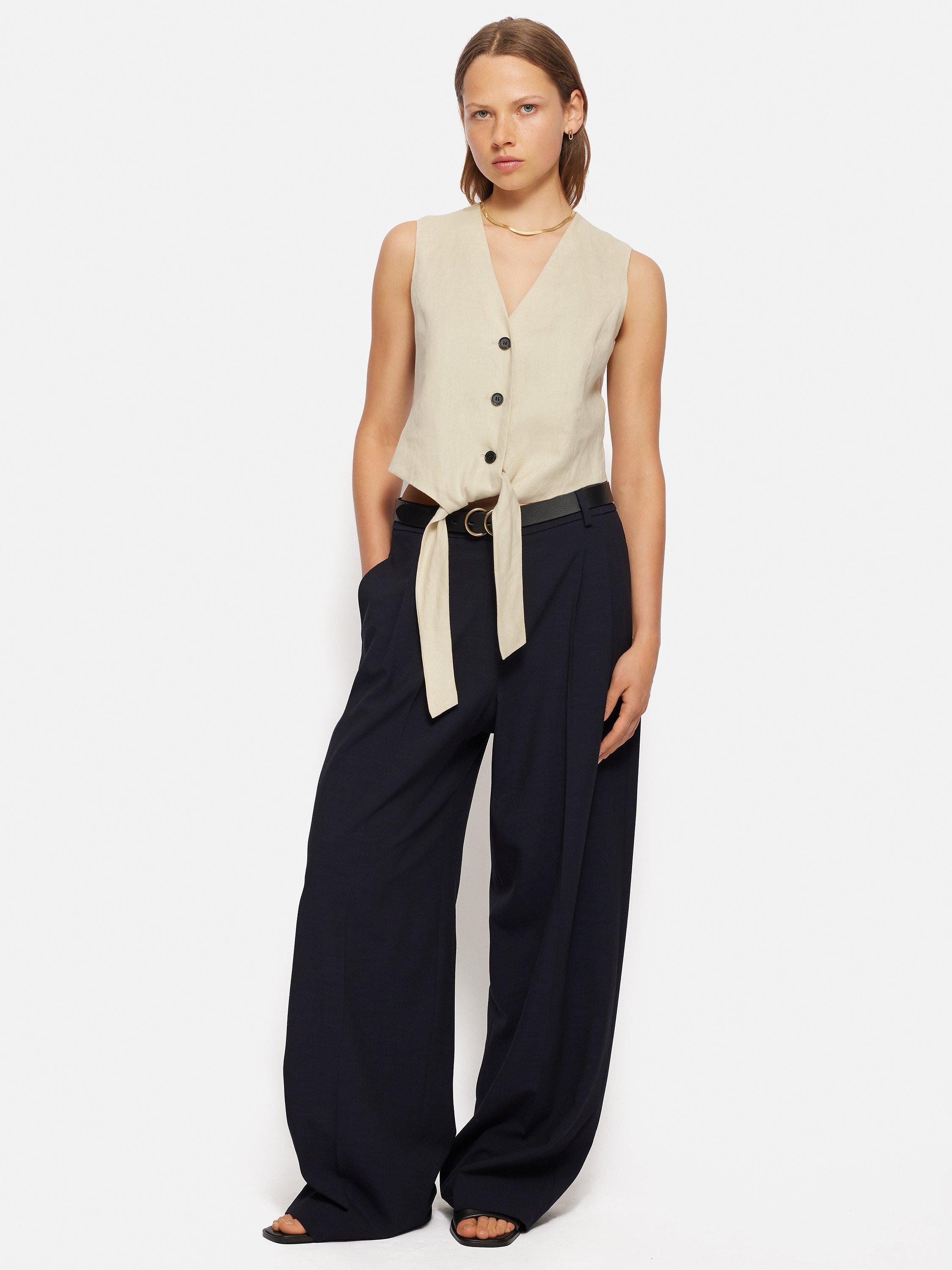 Jigsaw Tie Waist Linen Waistcoat Top, Cream