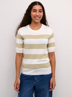 KAFFE Kalizza Fine Knit Stripe Jumper, Chalk/Feather, Chalk/Feather