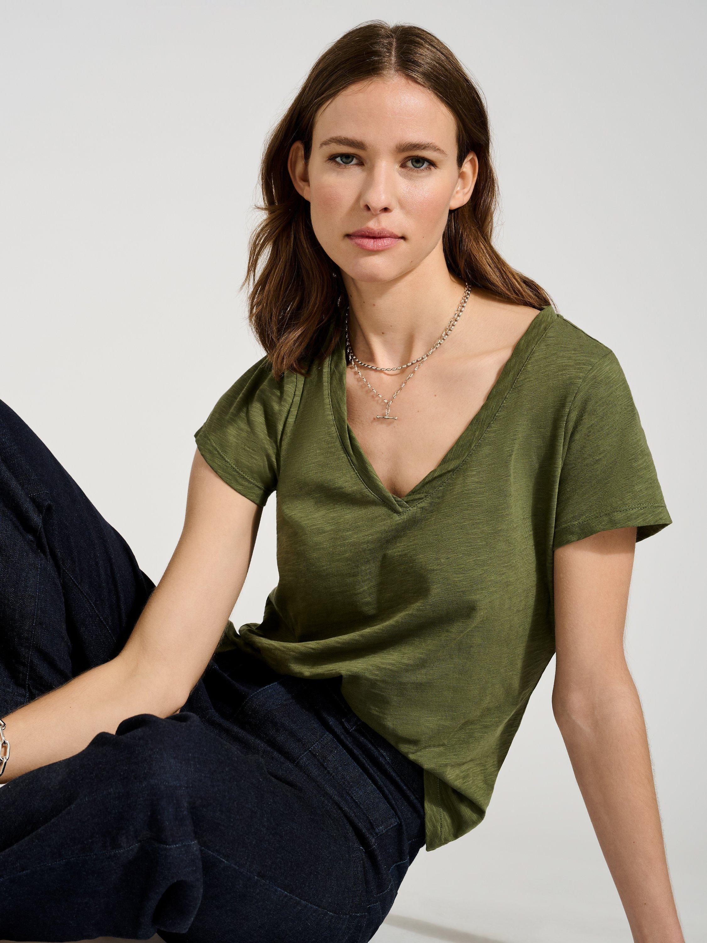 Baukjen Essentials Organic Cotton V-Neck T-Shirt, Light Khaki