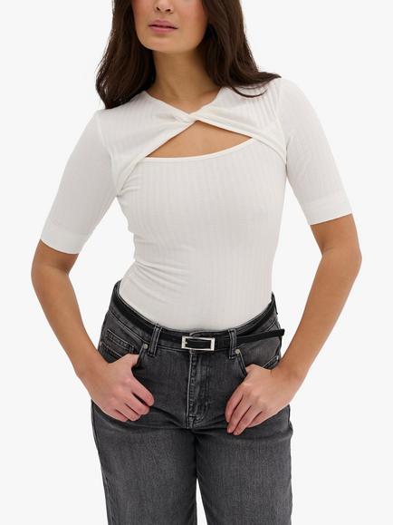 MY ESSENTIAL WARDROBE Busta Knot Neck Ribbed Blouse, Snow White, Snow White