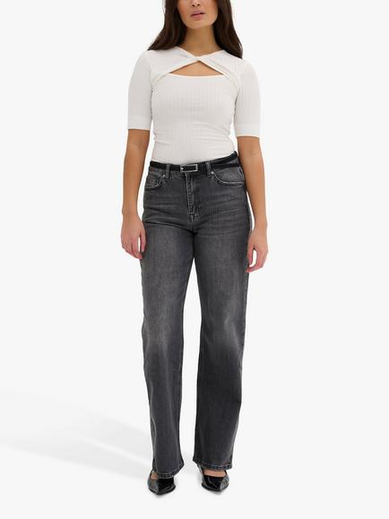 MY ESSENTIAL WARDROBE Busta Knot Neck Ribbed Blouse, Snow White - view 2, Snow White