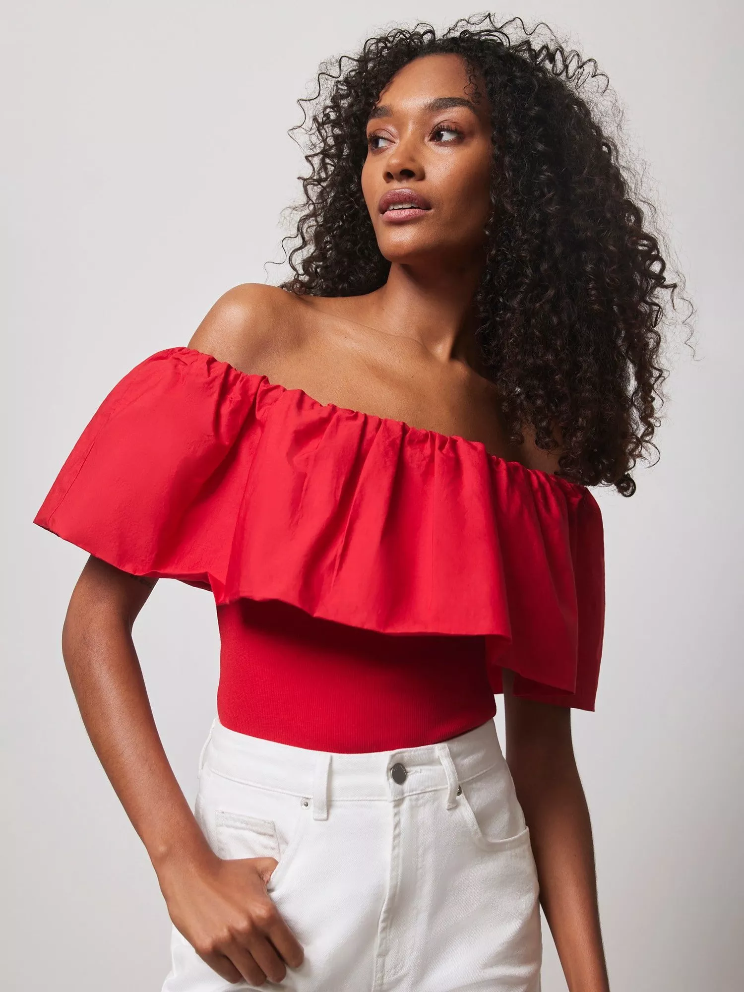 Mint Velvet Cotton Bardot Top Red