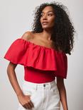 Mint Velvet Cotton Bardot Top, Red