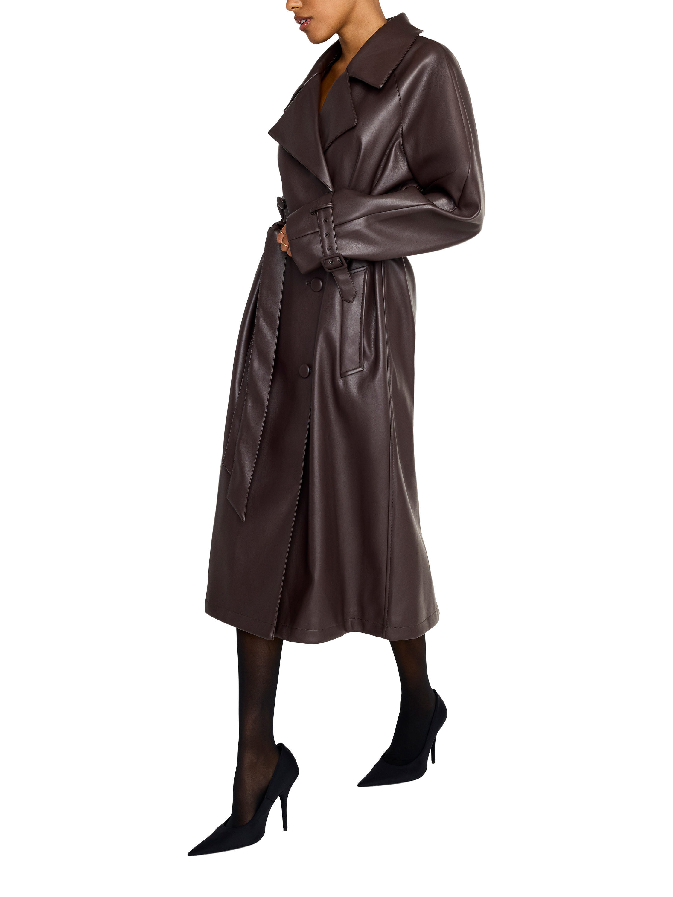 Good American Uniform Faux Leather Trench Coat Bark