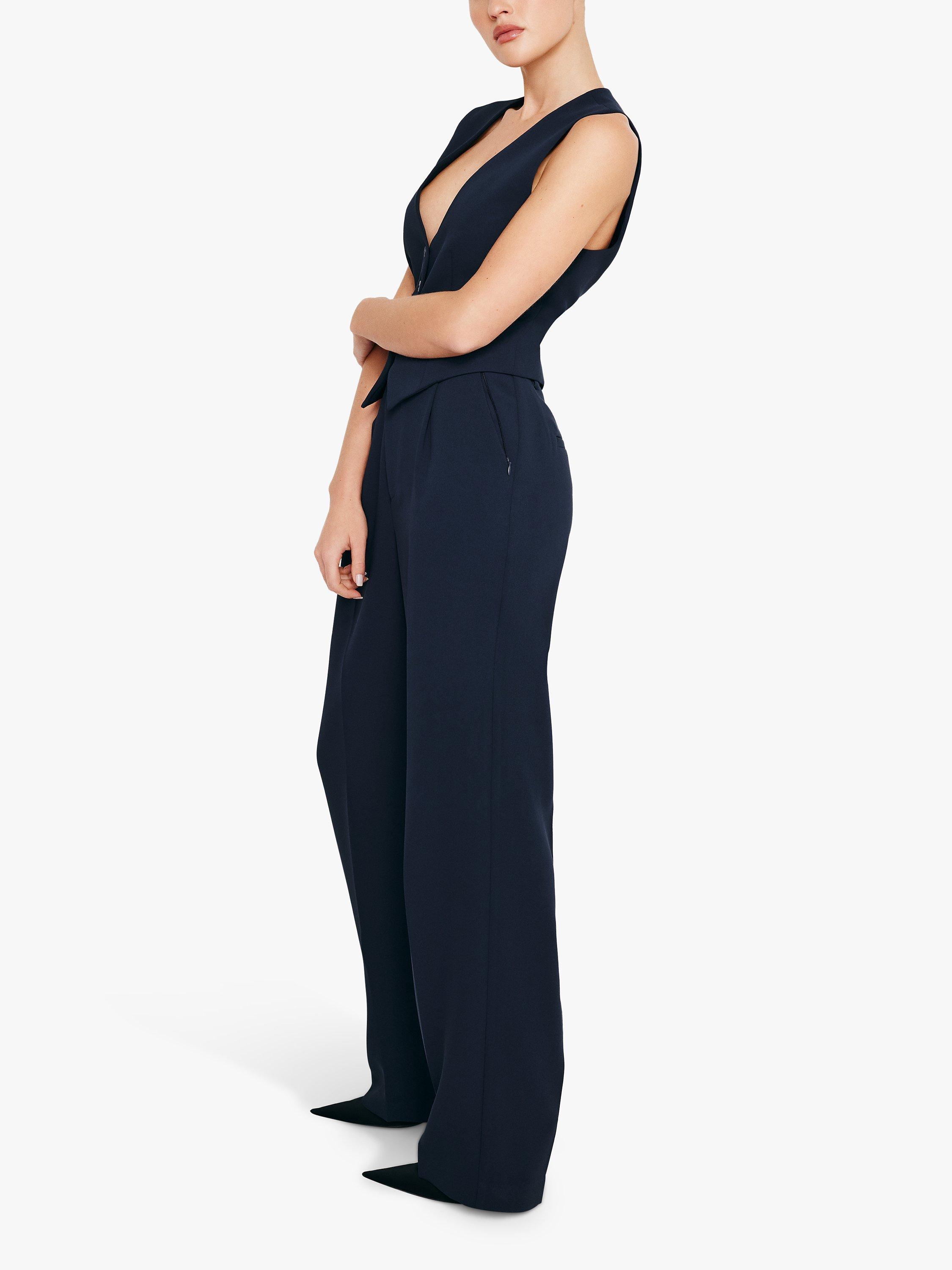 Product image 3 of 5, which shows Good American Luxe Column Suit Trousers, New Navy, 34
