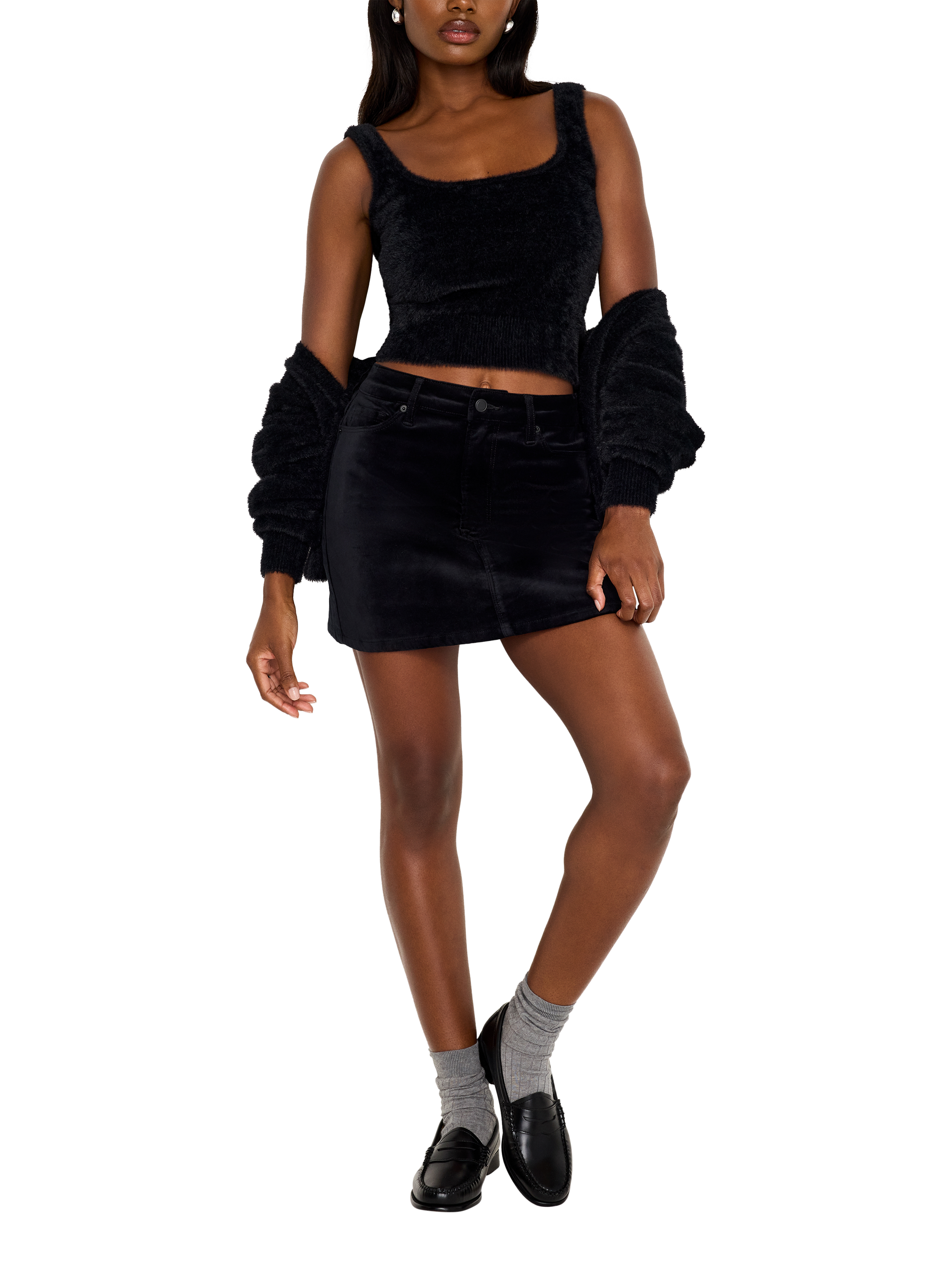 Good American Velvet Mini Skirt, Black