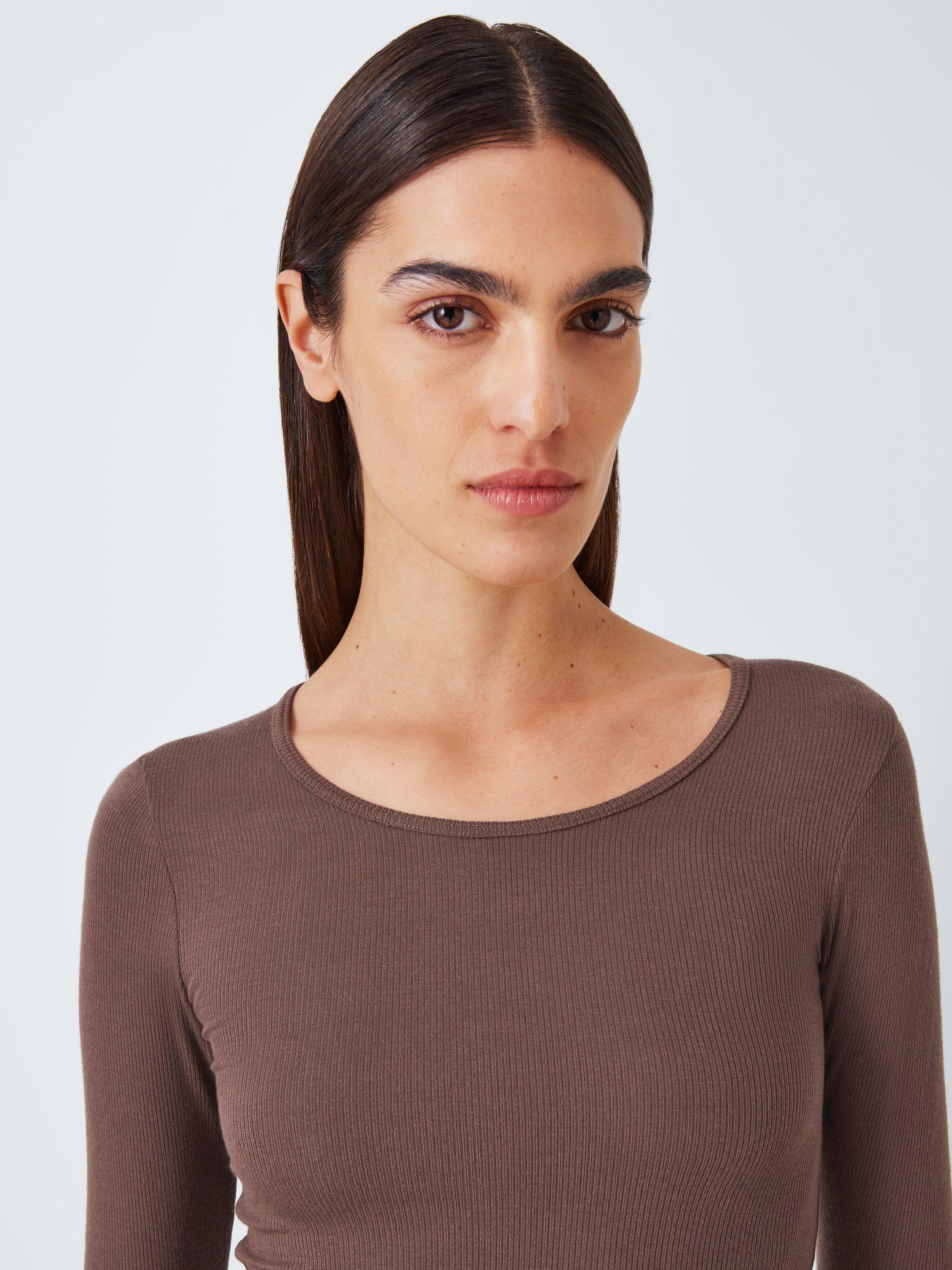 Product image 4 of 5, which shows John Lewis Heat Generating Ribbed Long Sleeve Top, Chocolate, 12-14