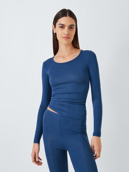 John Lewis Heat Generating Ribbed Long Sleeve Top, Navy