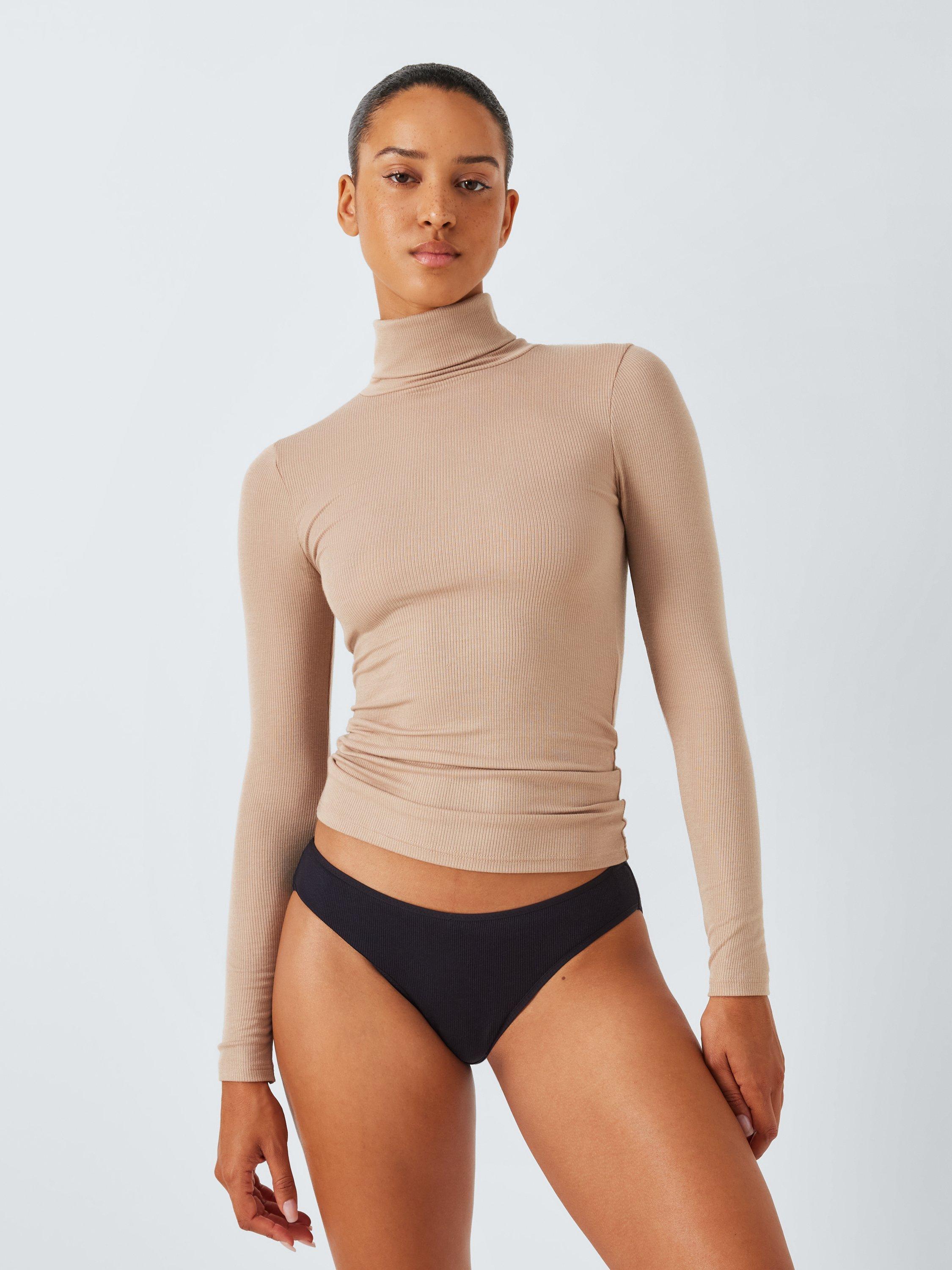 Product image 1 of 5, which shows John Lewis Heat Generating Ribbed Roll Neck Thermal Top, Natural, 12-14