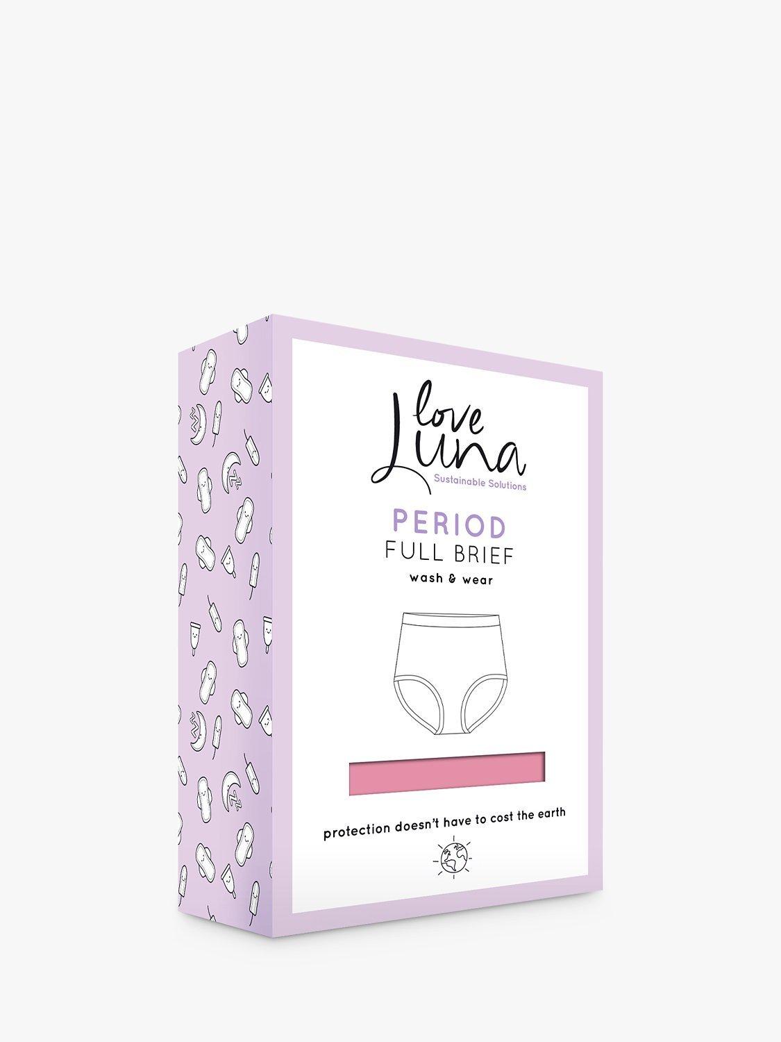 Product image 4 of 8, which shows Love Luna Period Proof Full Briefs, Pack of 2, Navy/Pink, 8-10