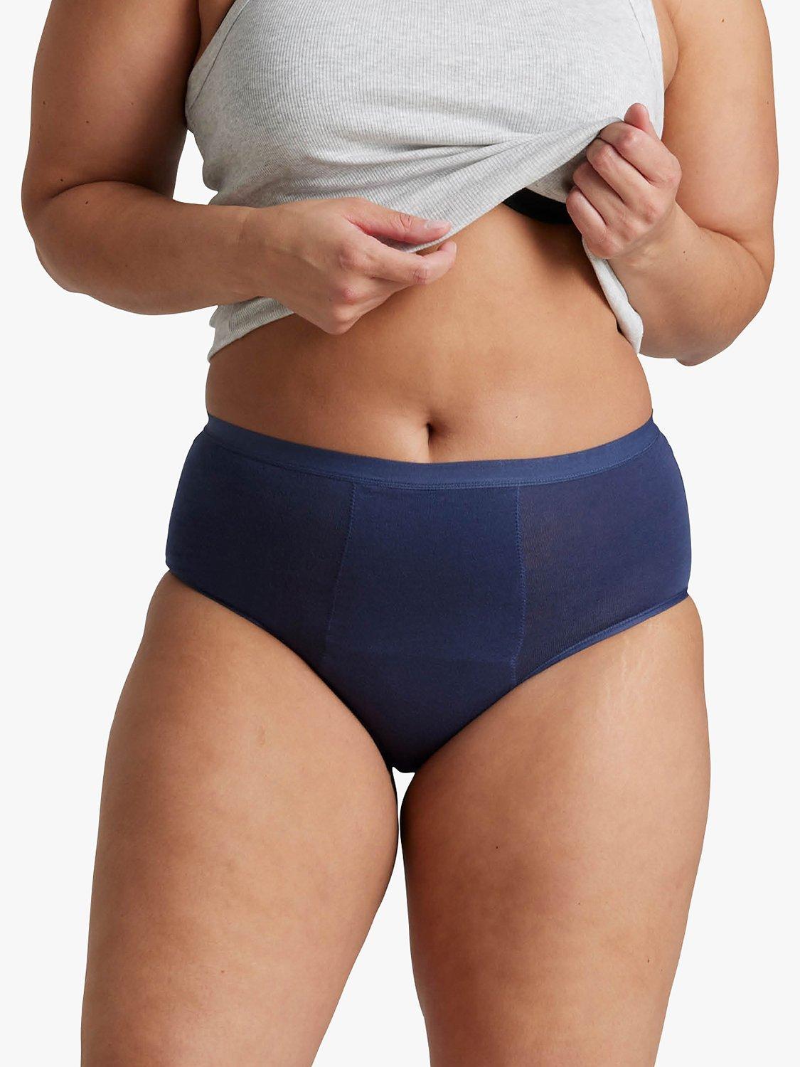 Product image 5 of 8, which shows Love Luna Period Proof Full Briefs, Pack of 2, Navy/Pink, 8-10