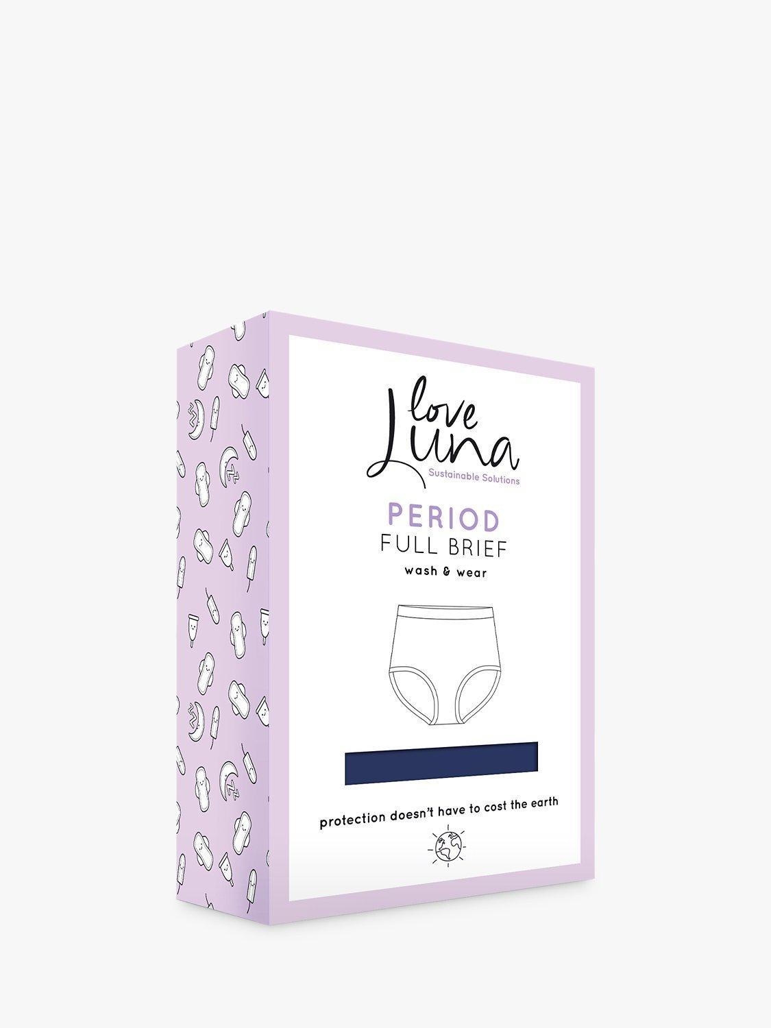 Product image 8 of 8, which shows Love Luna Period Proof Full Briefs, Pack of 2, Navy/Pink, 8-10