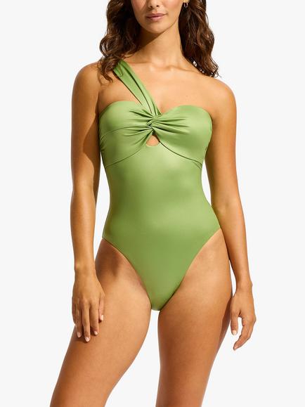 Seafolly Loop Front Bandeau Swimsuit, Sage, Sage