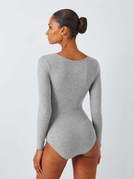 John Lewis Heat Generating Ribbed Scoop Bodysuit - view 2, Grey Marl