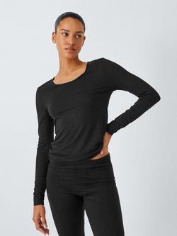 John Lewis Heat Generating Sparkle Long Sleeve Top, Black