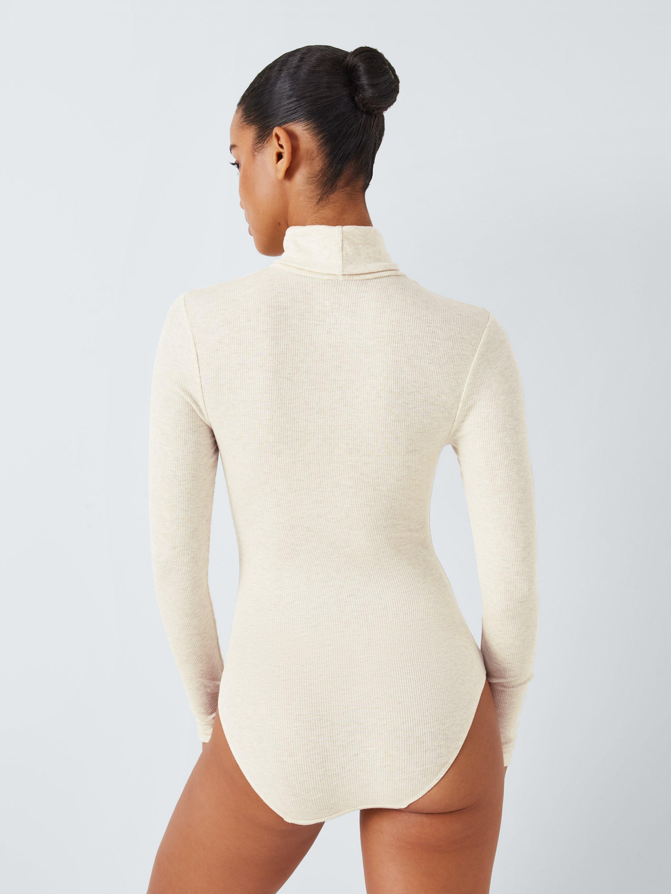 Product image 2 of 5, which shows John Lewis Heat Generating Ribbed Roll Neck Body, Oatmeal Marl, 8-10