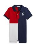 Ralph Lauren Baby Polo Logo Colour Block Romper, Red/Multi