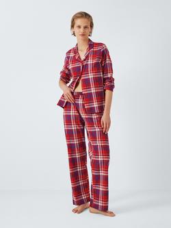 John Lewis Christmas Plaid Check Brushed Cotton Pyjama Set, Red, Red