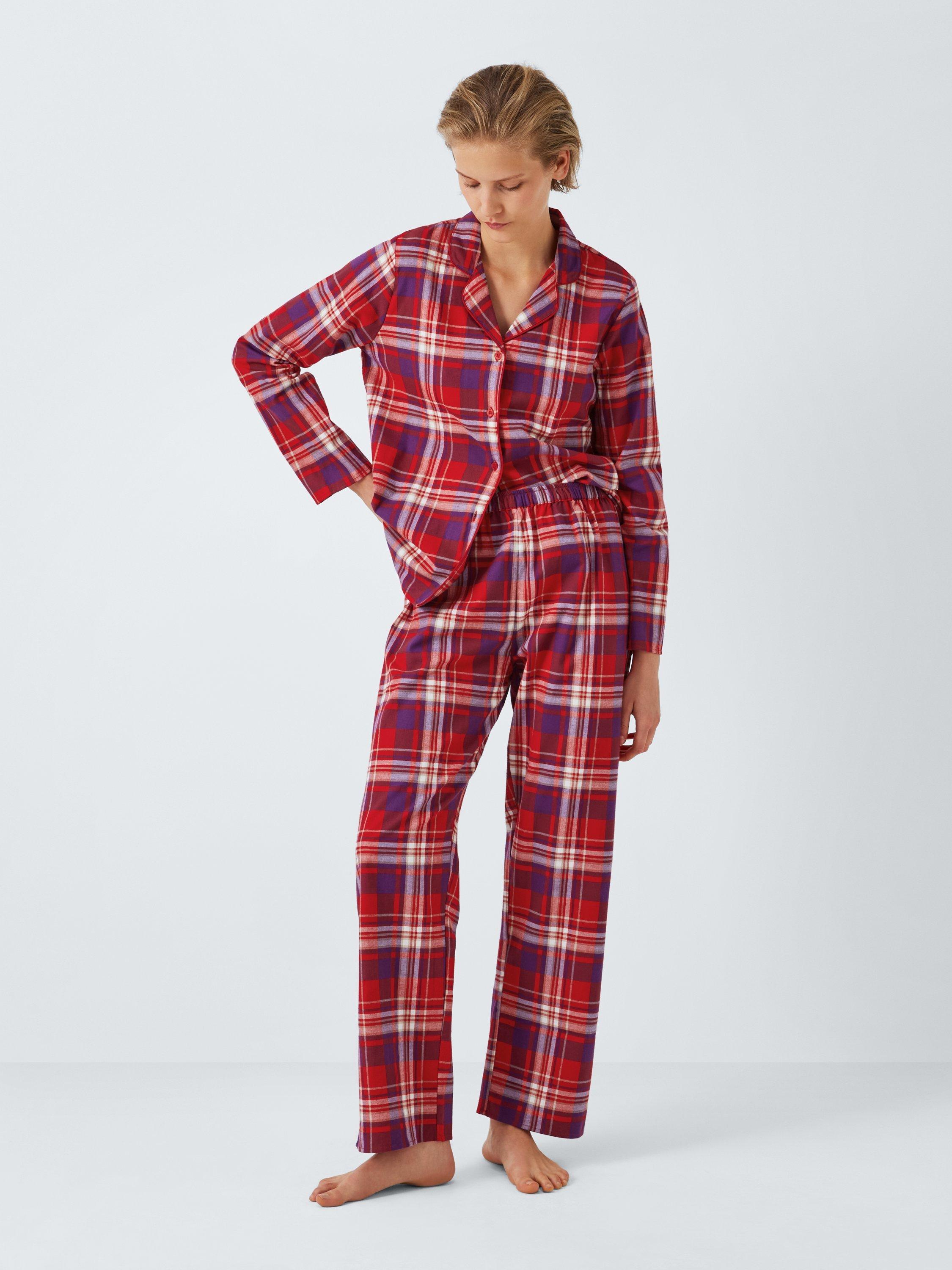 John Lewis Christmas Plaid Check Brushed Cotton Pyjama Set Red