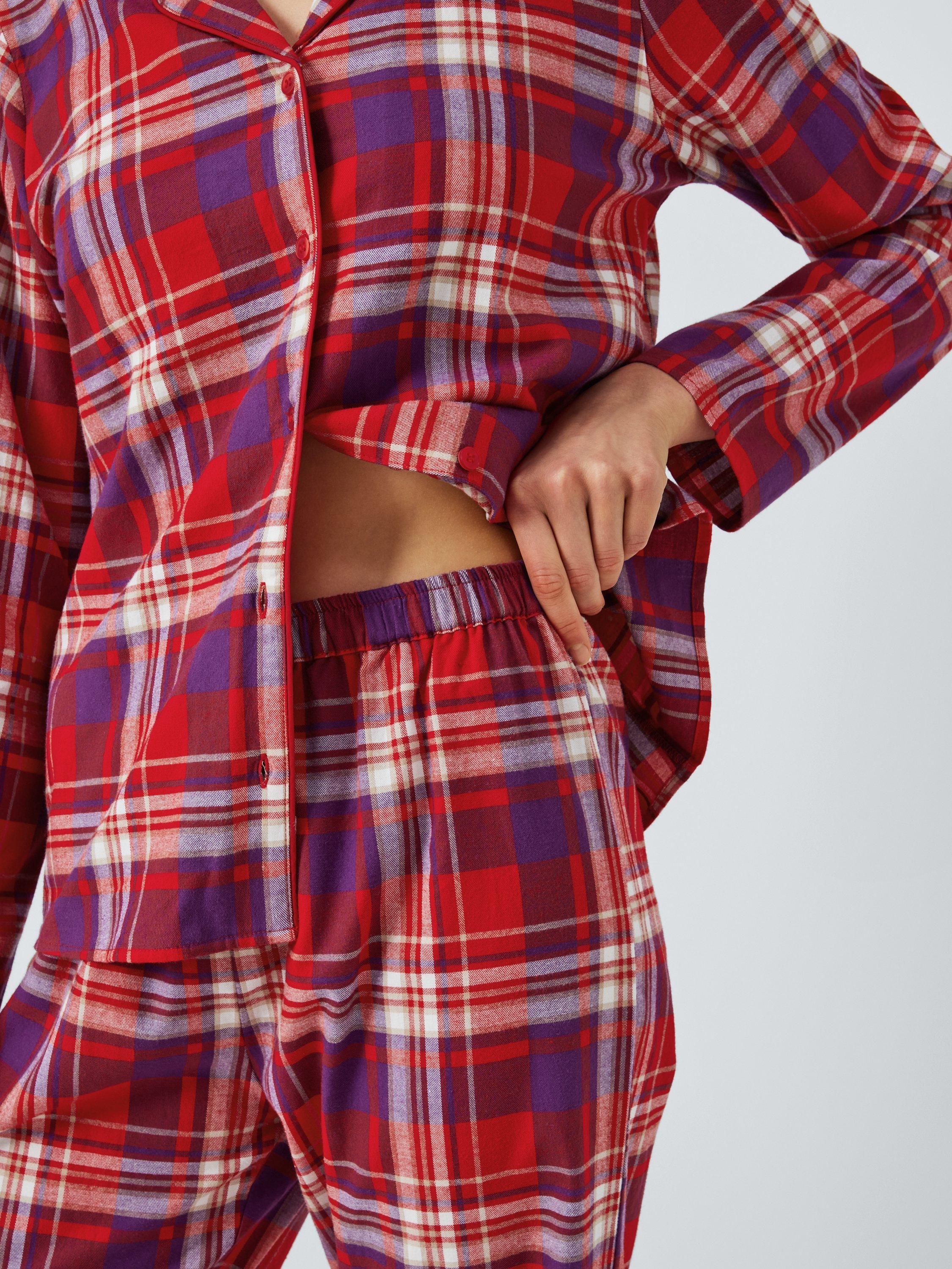 John Lewis Christmas Plaid Check Brushed Cotton Pyjama Set, Red, 12