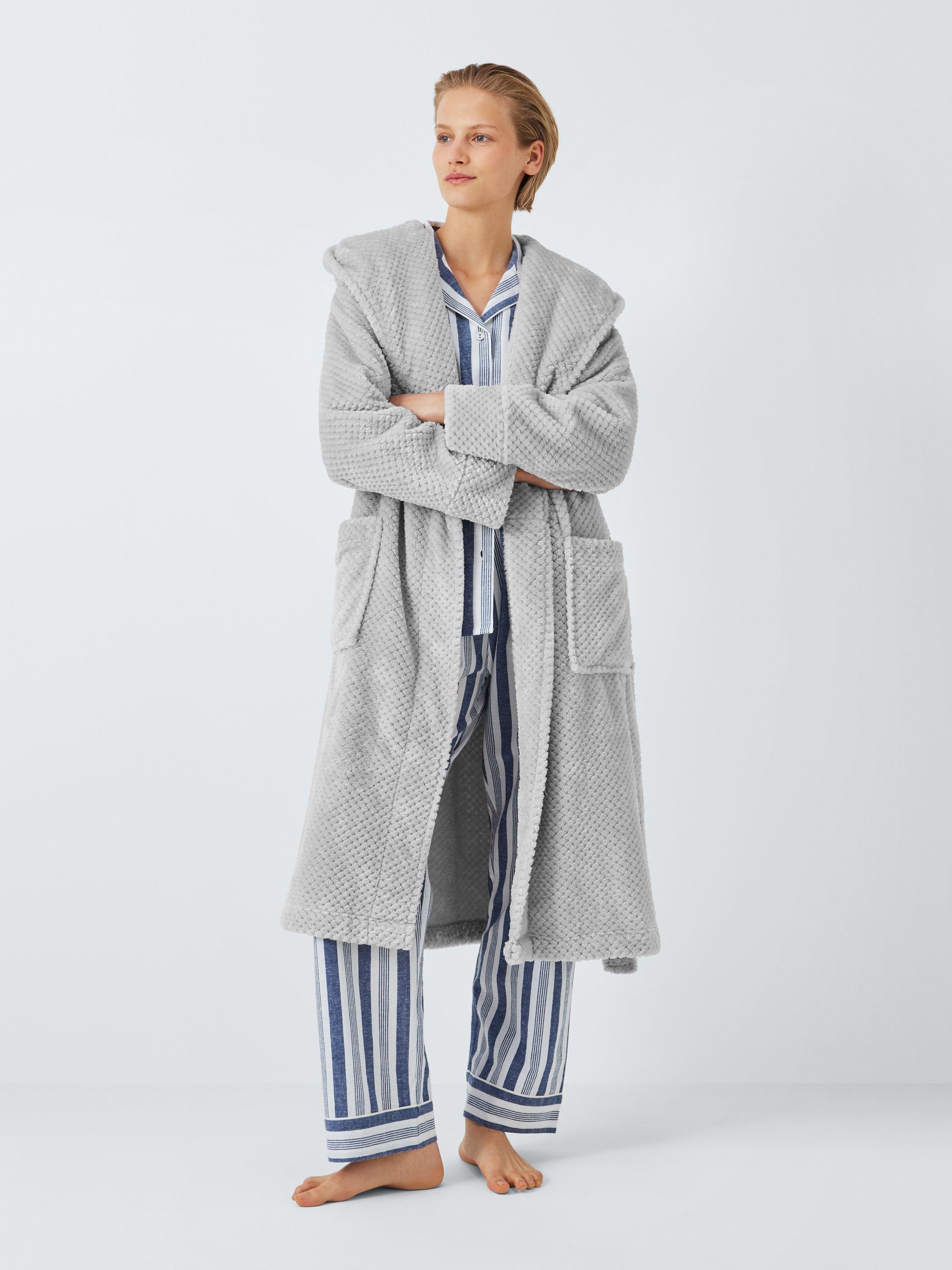 John Lewis Chevron Hooded Dressing Gown Silver