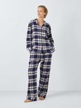 John Lewis Plaid Check Brushed Cotton Yarn Dye Pyjama Set, Navy/Toffee