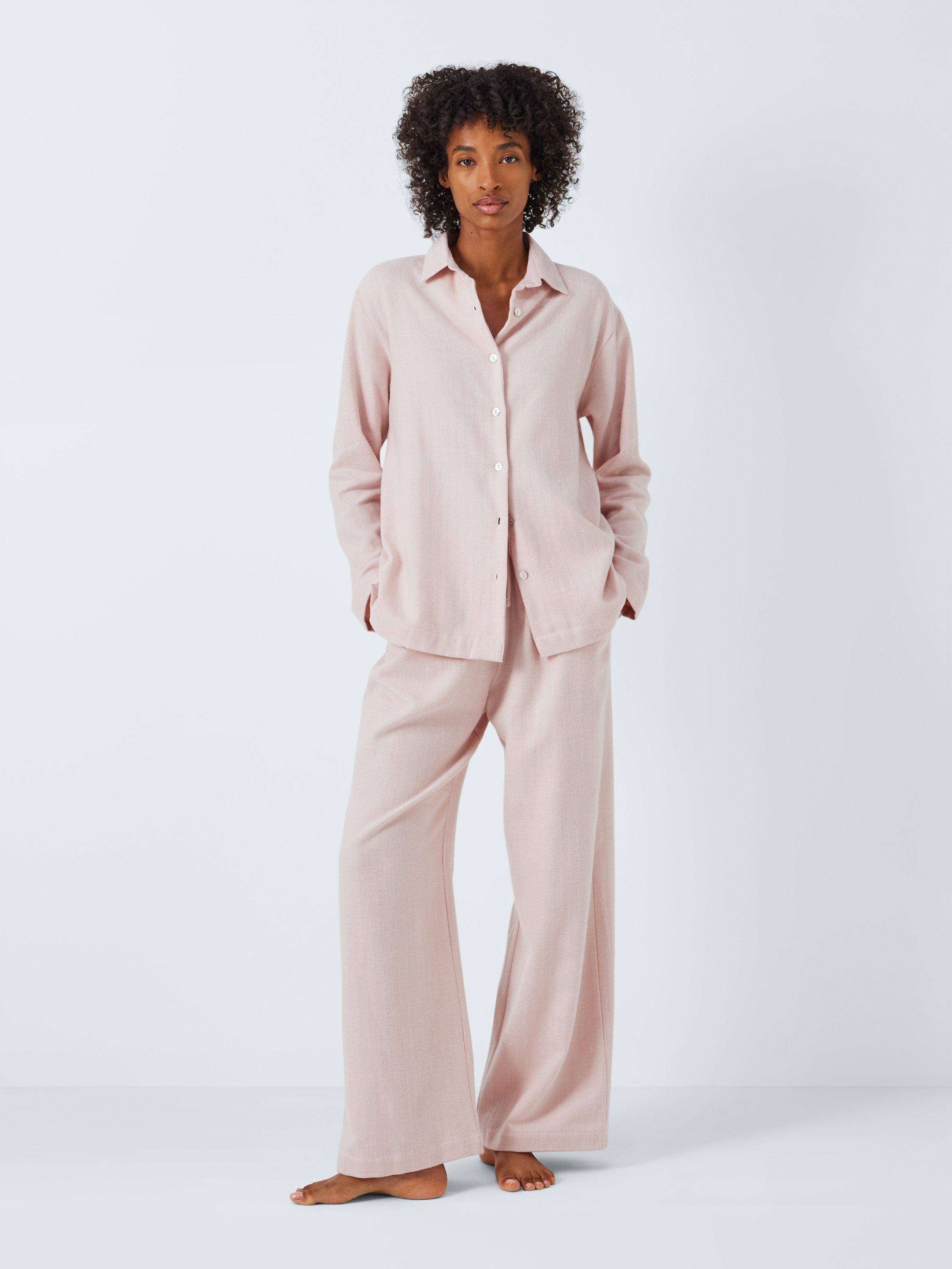 John Lewis Cotton Herringbone Pyjama Set Silver Pink Ivory