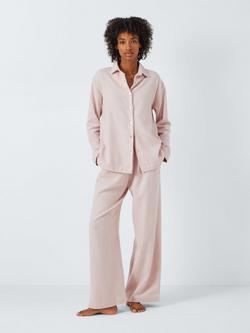 John Lewis Cotton Herringbone Pyjama Set, Silver Pink
